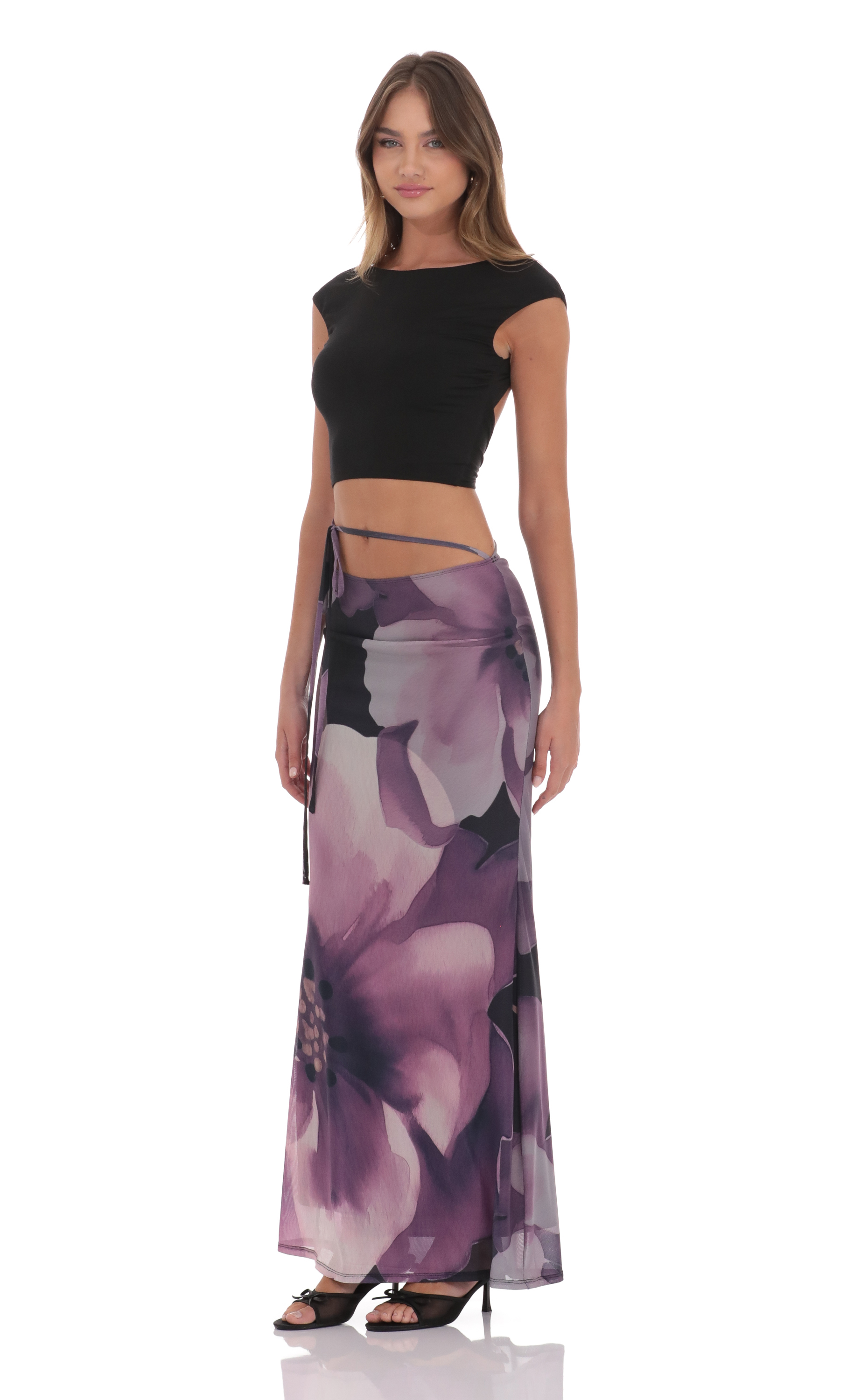 Mesh Floral Maxi Skirt in Purple-My Sky Diva