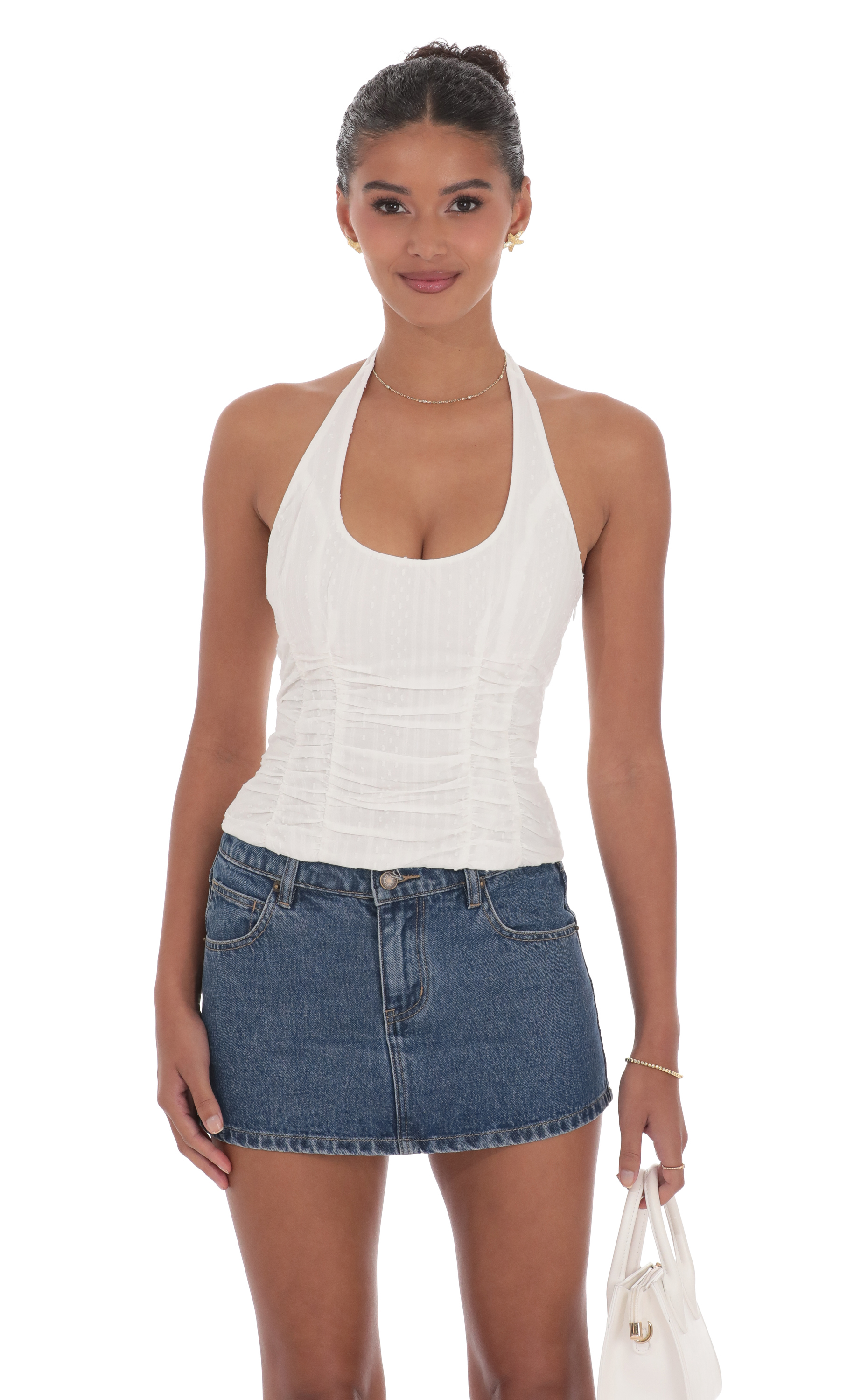Dotted Halter Top in White-My Sky Diva