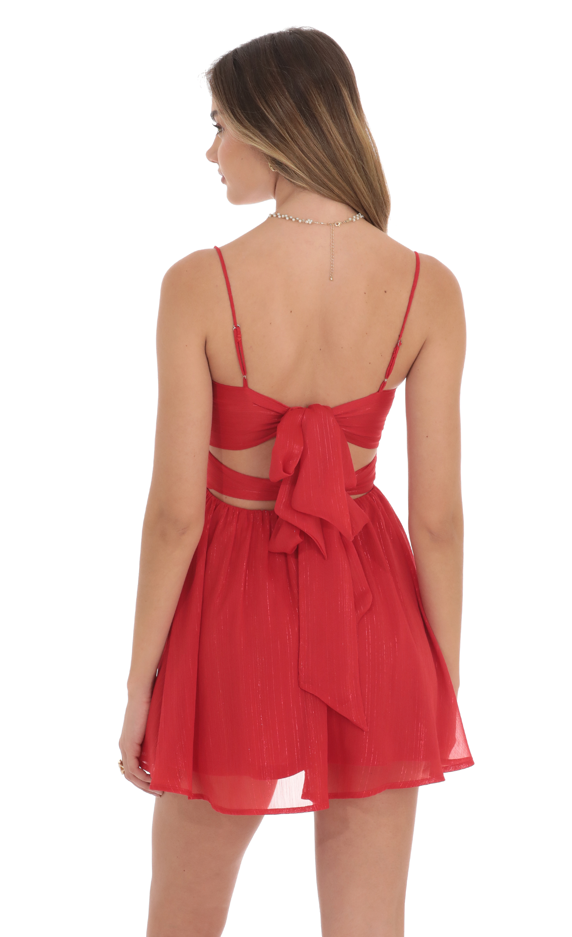 Shimmer Front Twist A-line Dress in Red-My Sky Diva