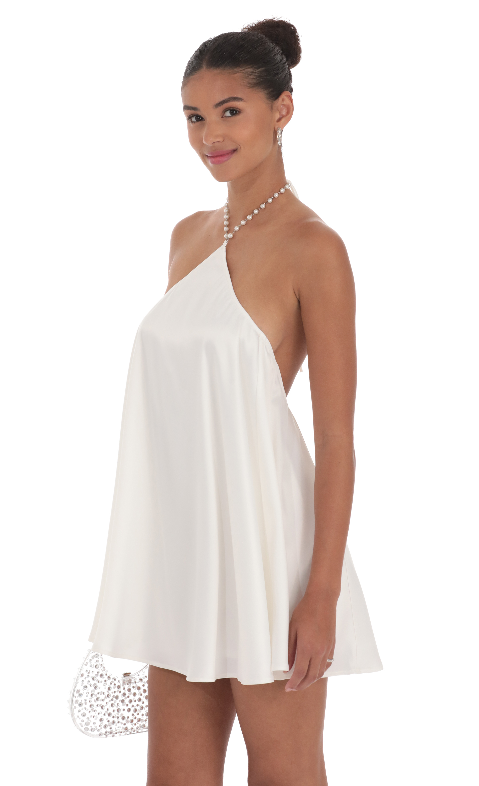 Pearl Halter Shift Dress in White-My Sky Diva