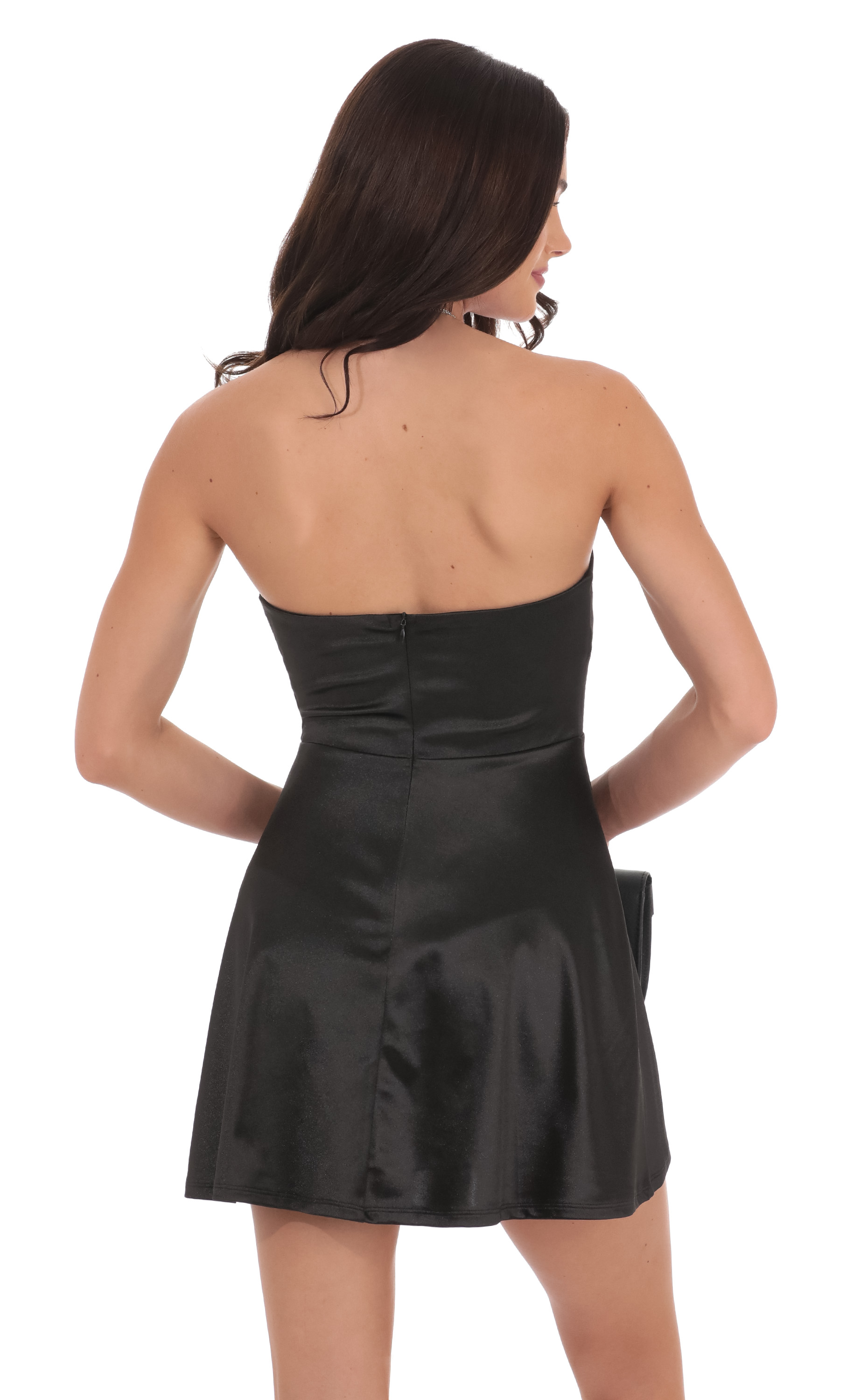 Satin Double Bow Cutout Dress in Black-My Sky Diva