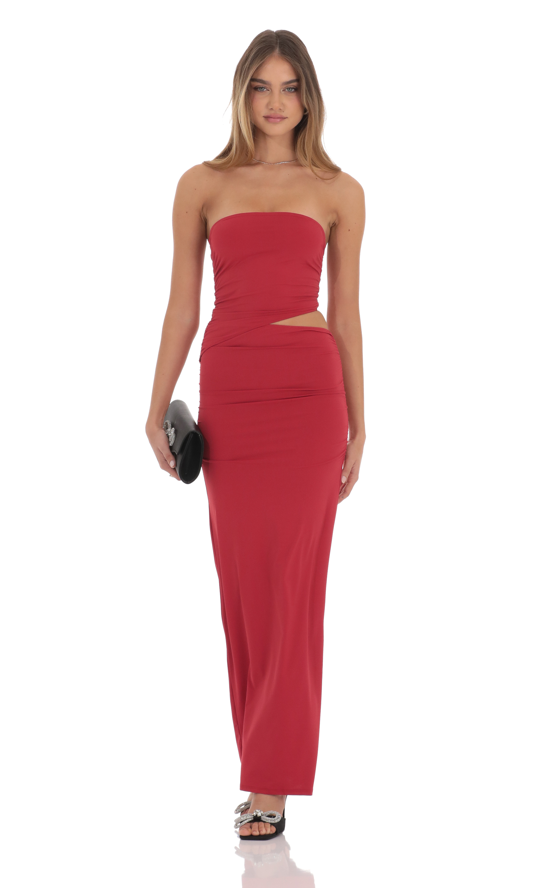 Strapless Cutout Maxi Dress in Red-My Sky Diva