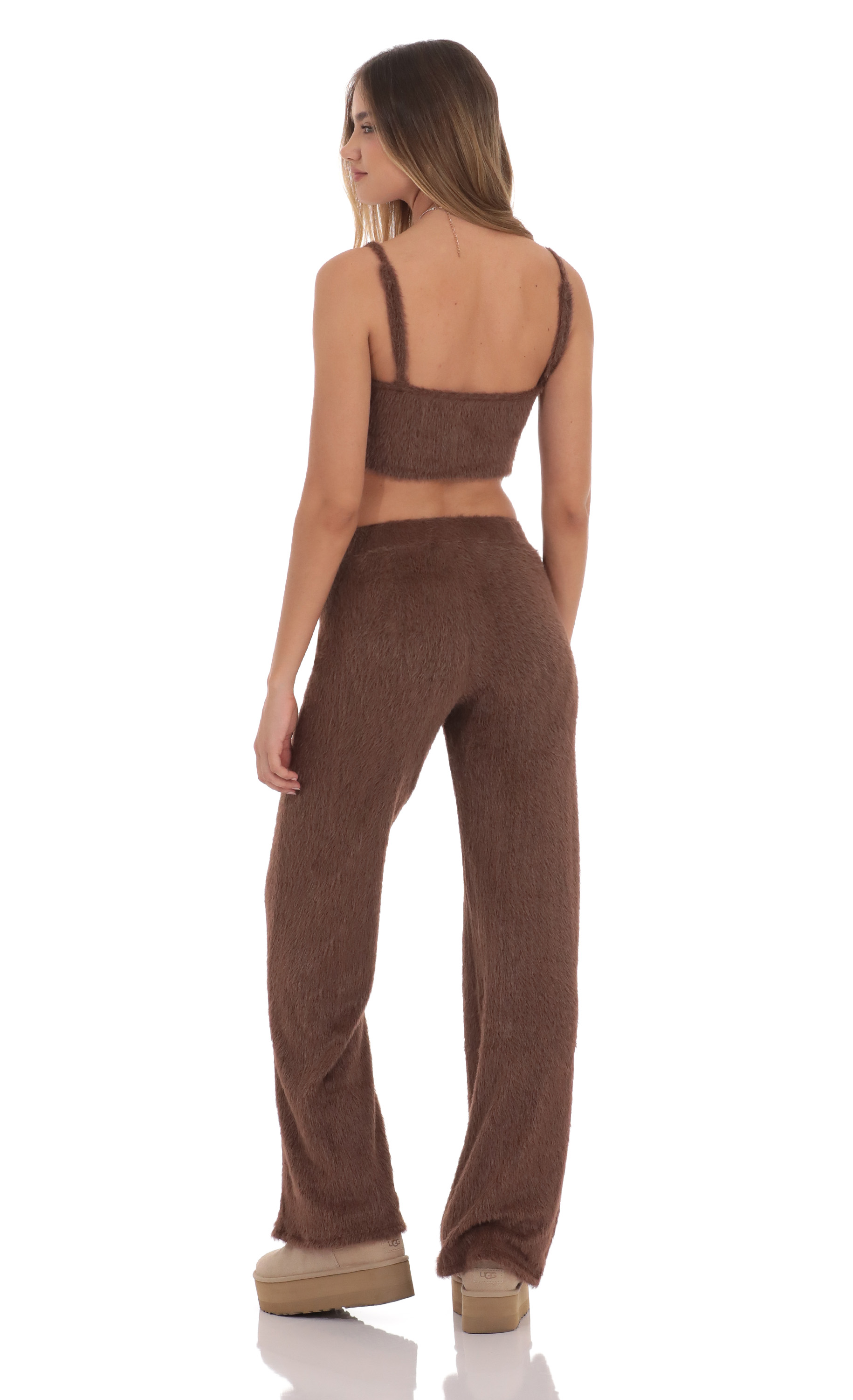 Fuzzy Straight Pants in Brown-My Sky Diva