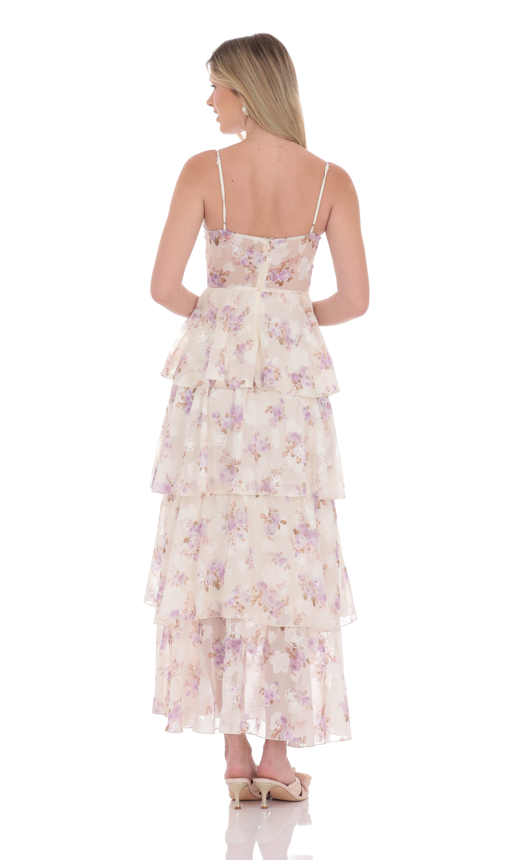 Floral Ruffle A-line Maxi Dress in Cream-My Sky Diva