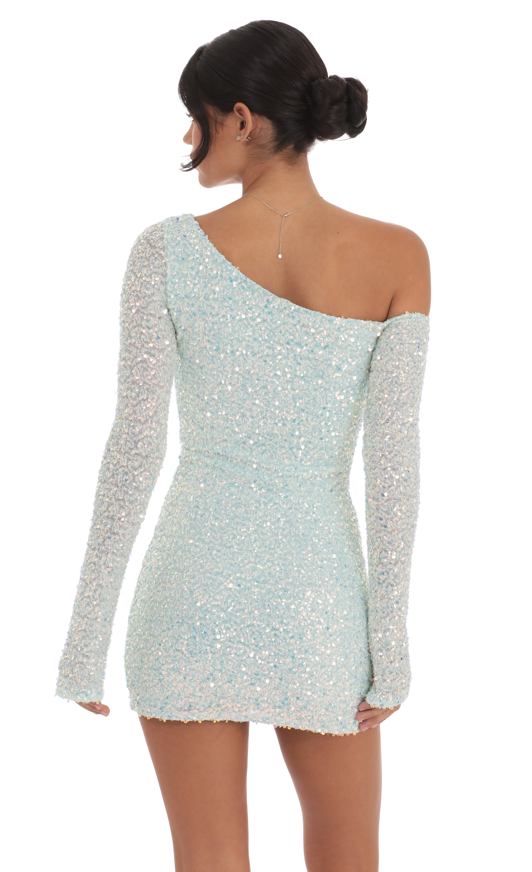Sequin One Shoulder Bodycon Dress in Mint Blue-My Sky Diva