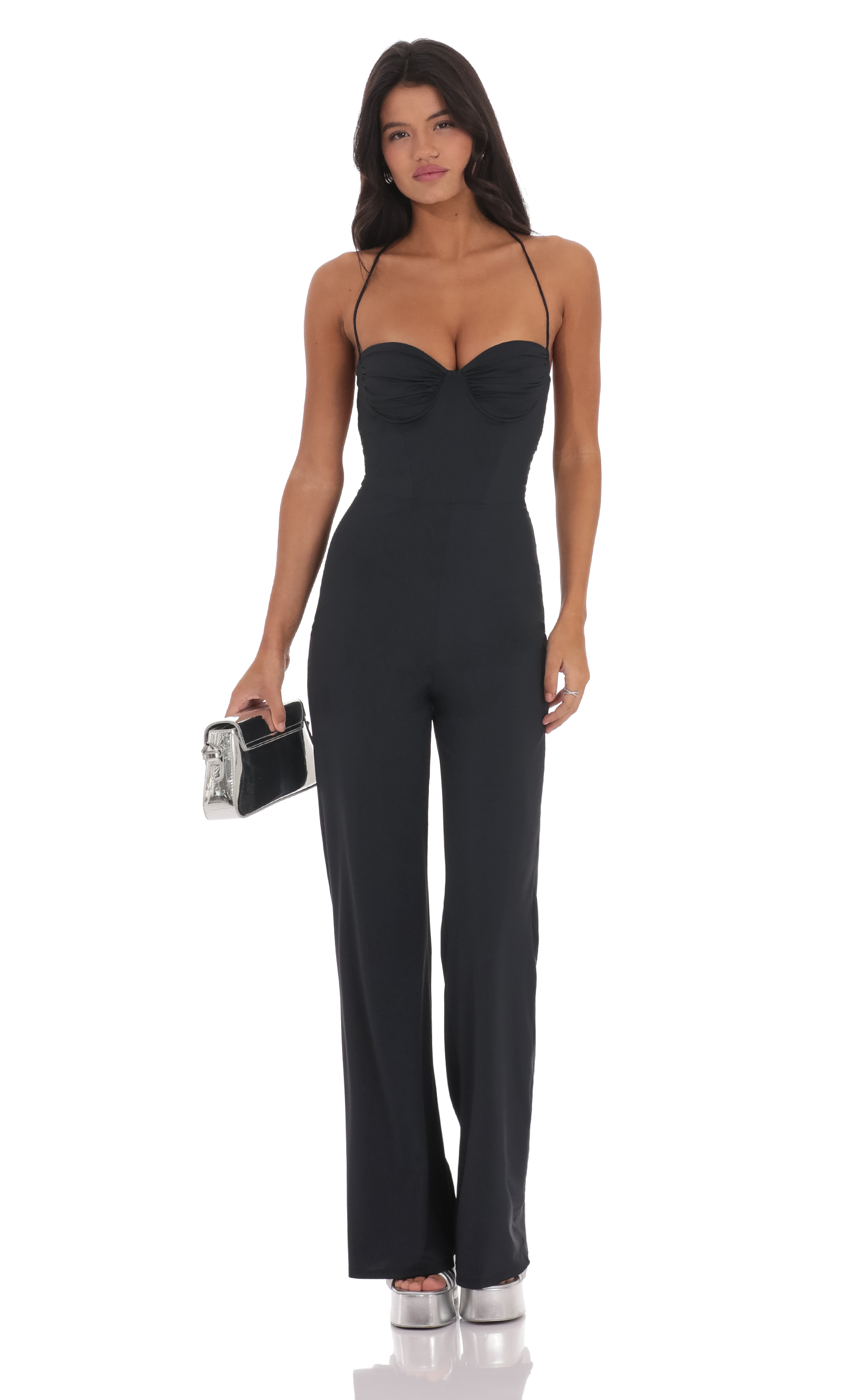Open Back Bodycon Jumpsuit in Black-My Sky Diva