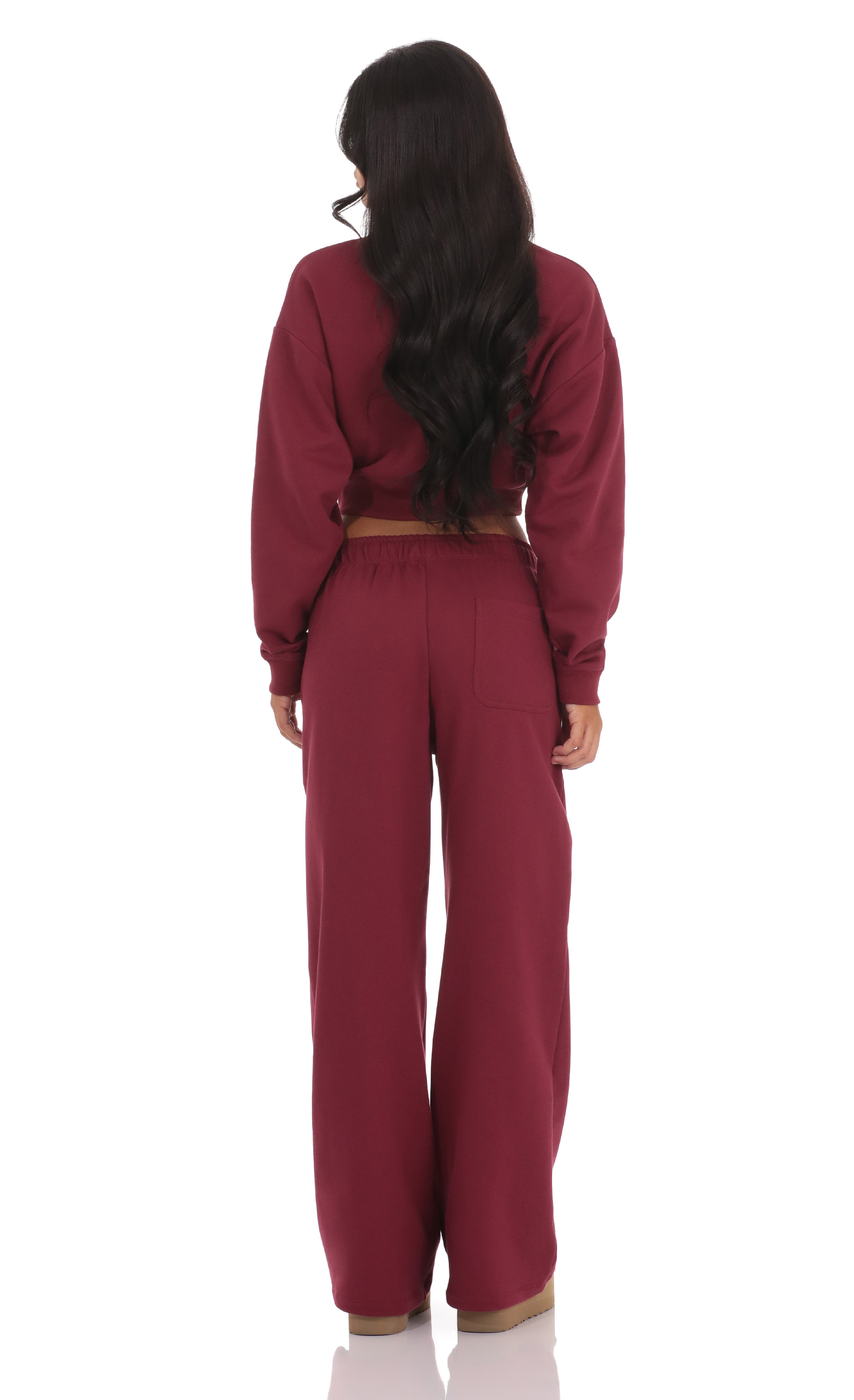 Back Pocket Straight Sweatpants in Maroon-My Sky Diva