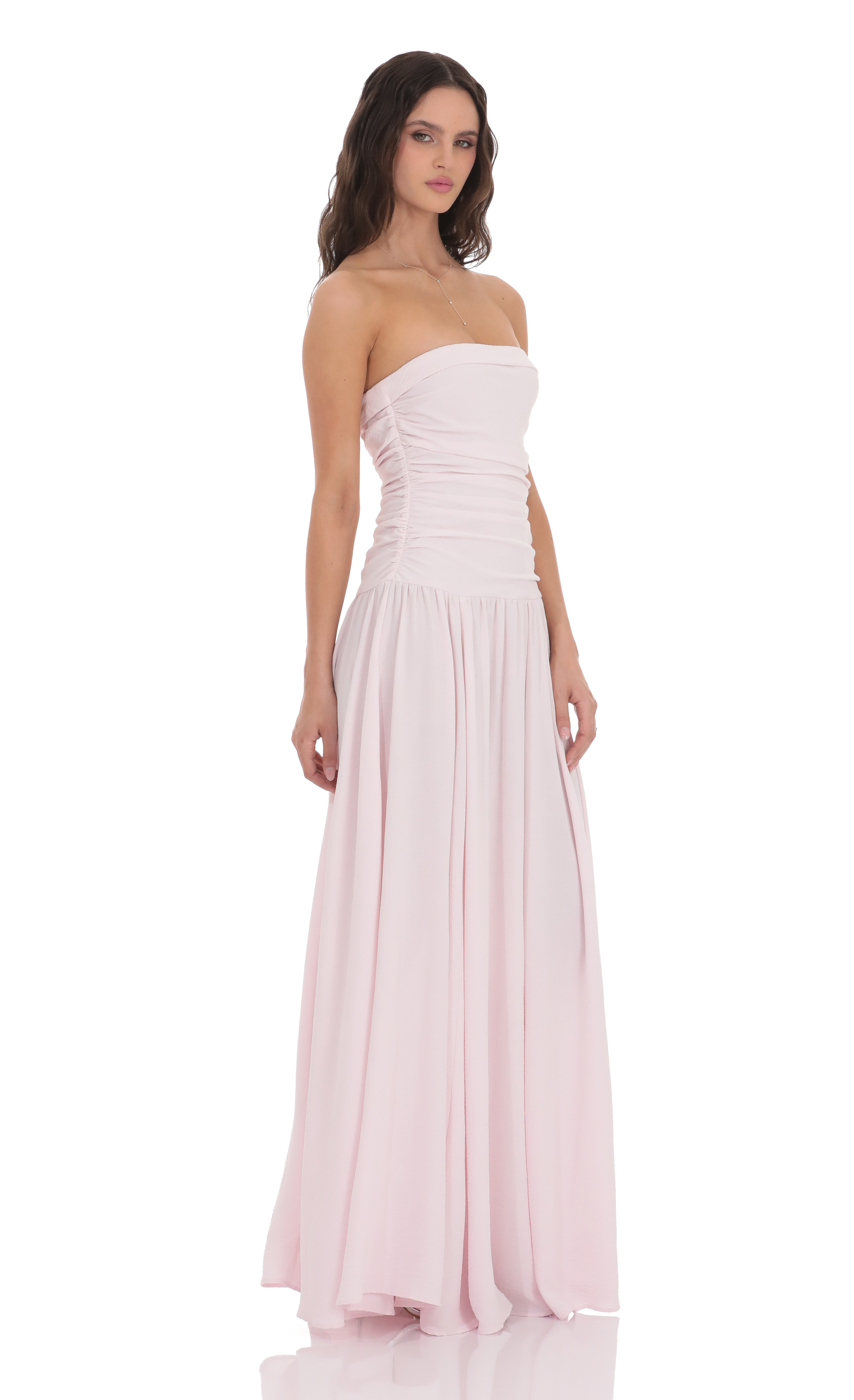 Strapless Drop Waist Maxi Dress in Pastel Pink-My Sky Diva