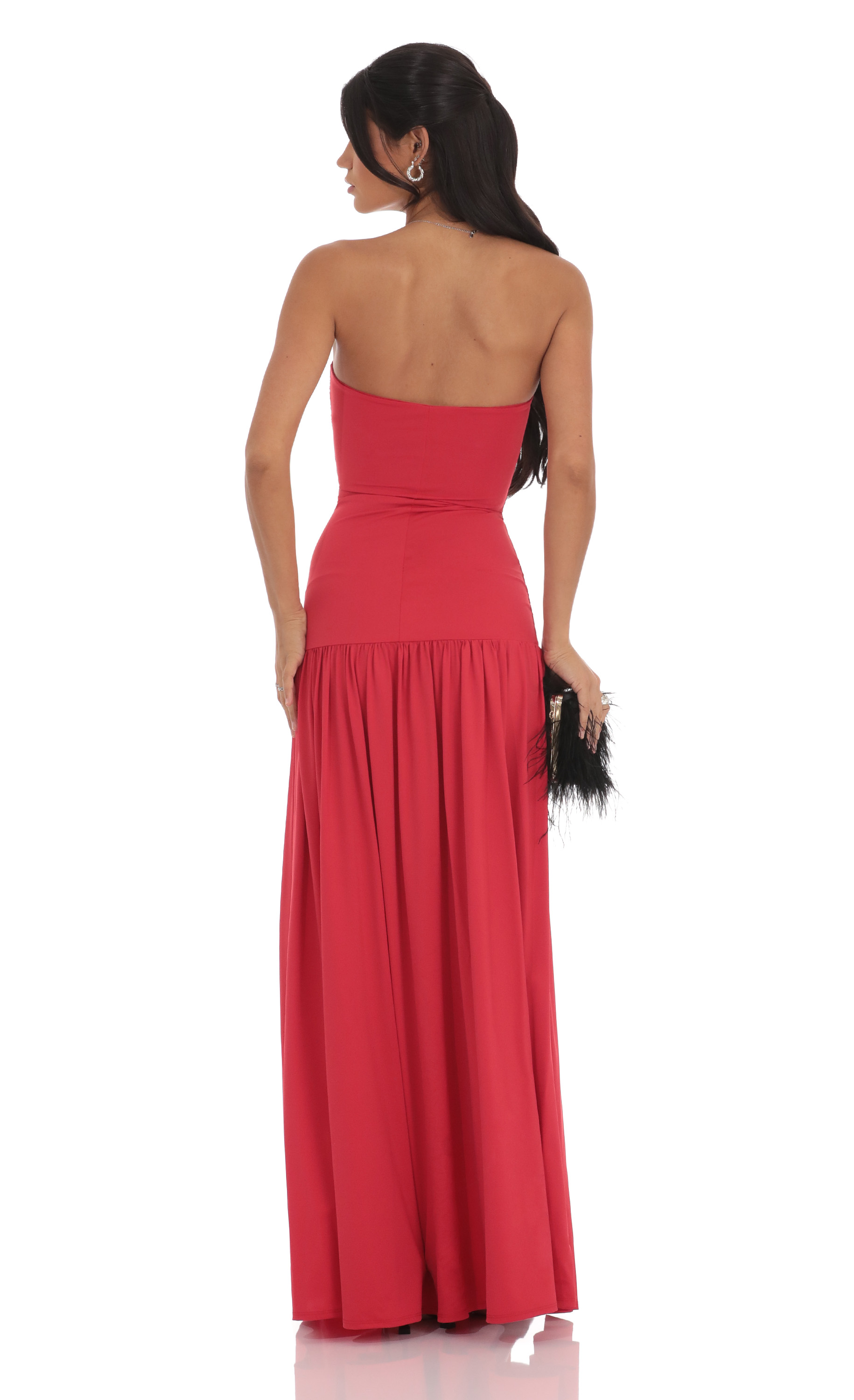 Strapless Drop Waist Maxi Dress in Red-My Sky Diva