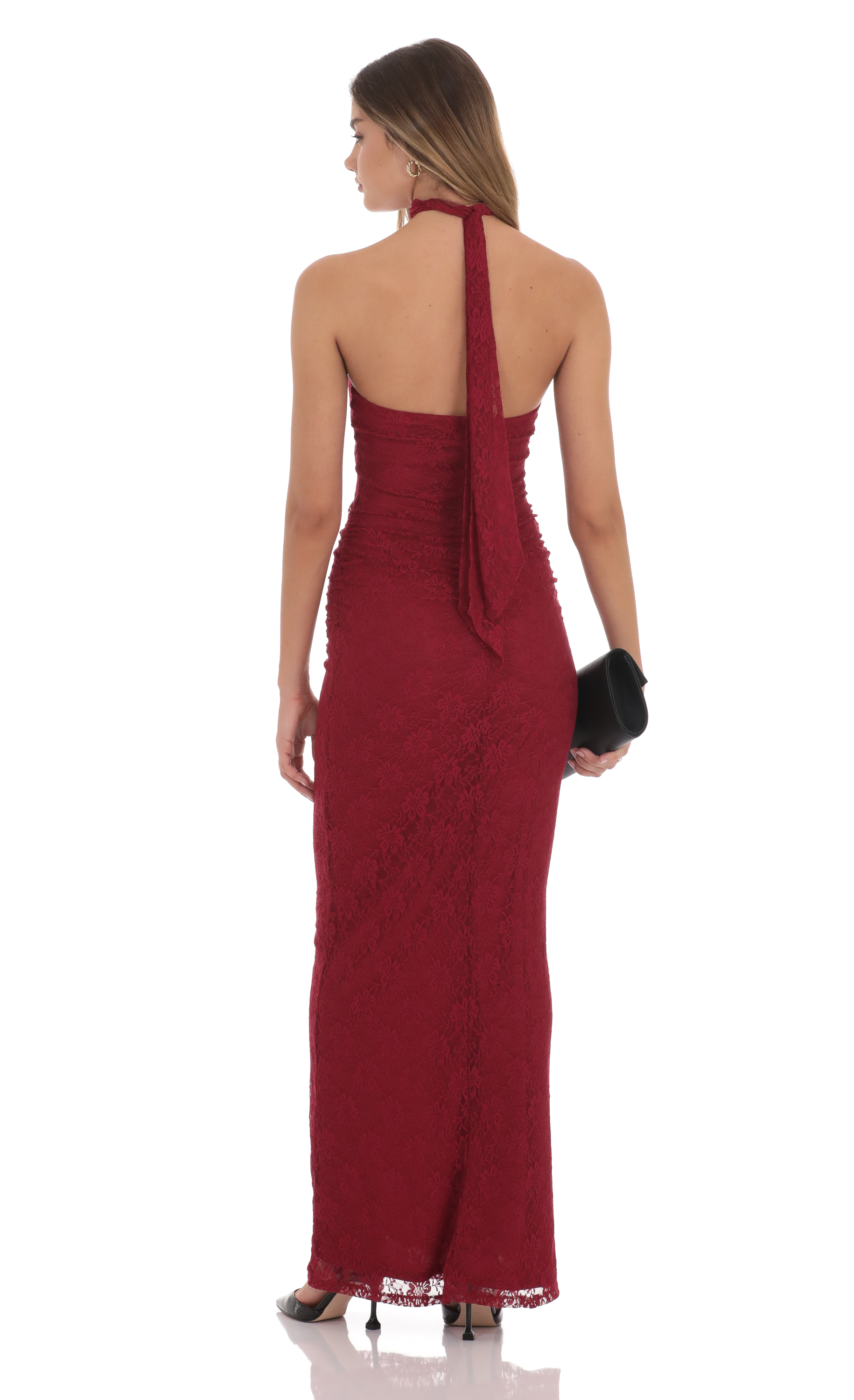 Scarf Lace Maxi Dress in Maroon-My Sky Diva