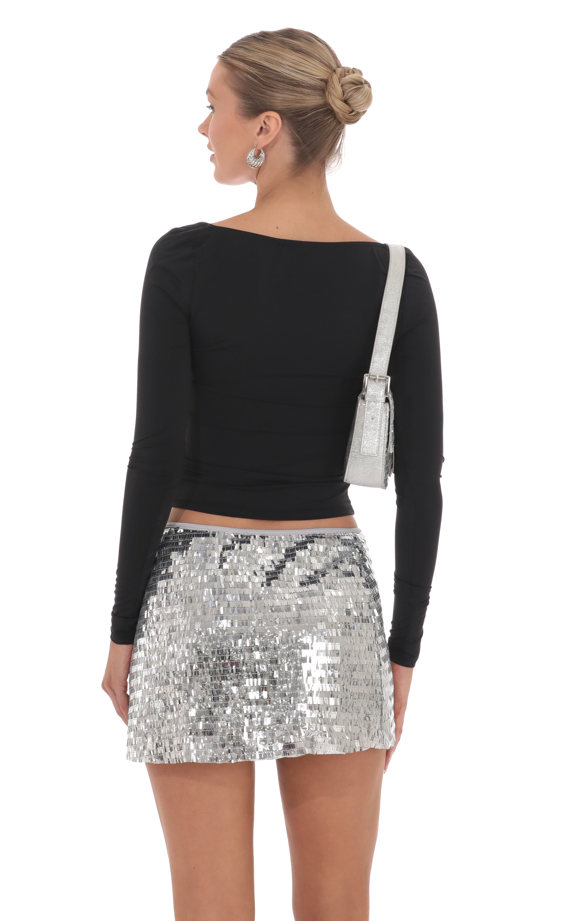 Rectangle Sequin Skirt in Silver-My Sky Diva