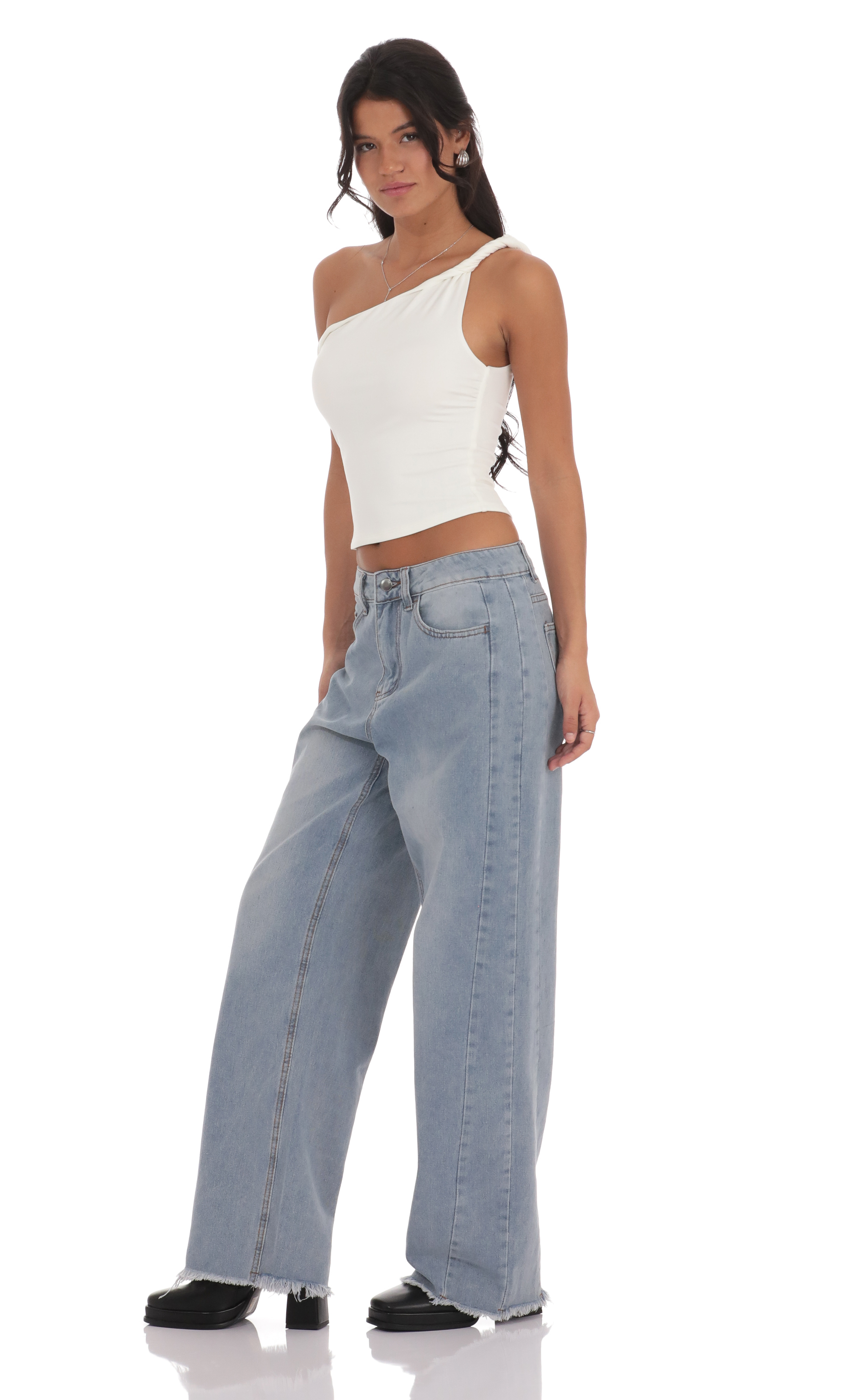 Faded Cutoff Jeans in Denim-My Sky Diva