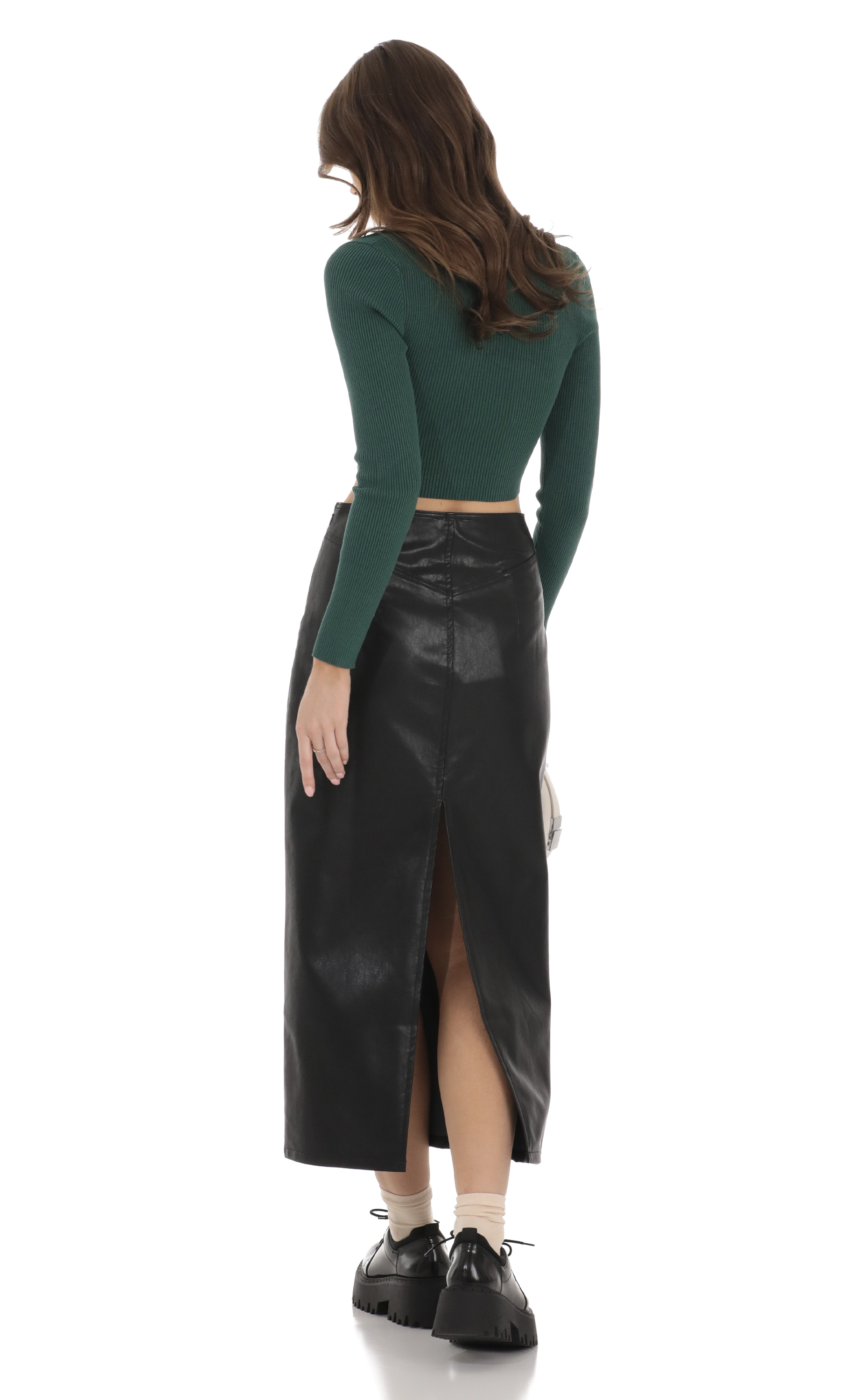 Faux Leather Maxi Skirt in Black-My Sky Diva