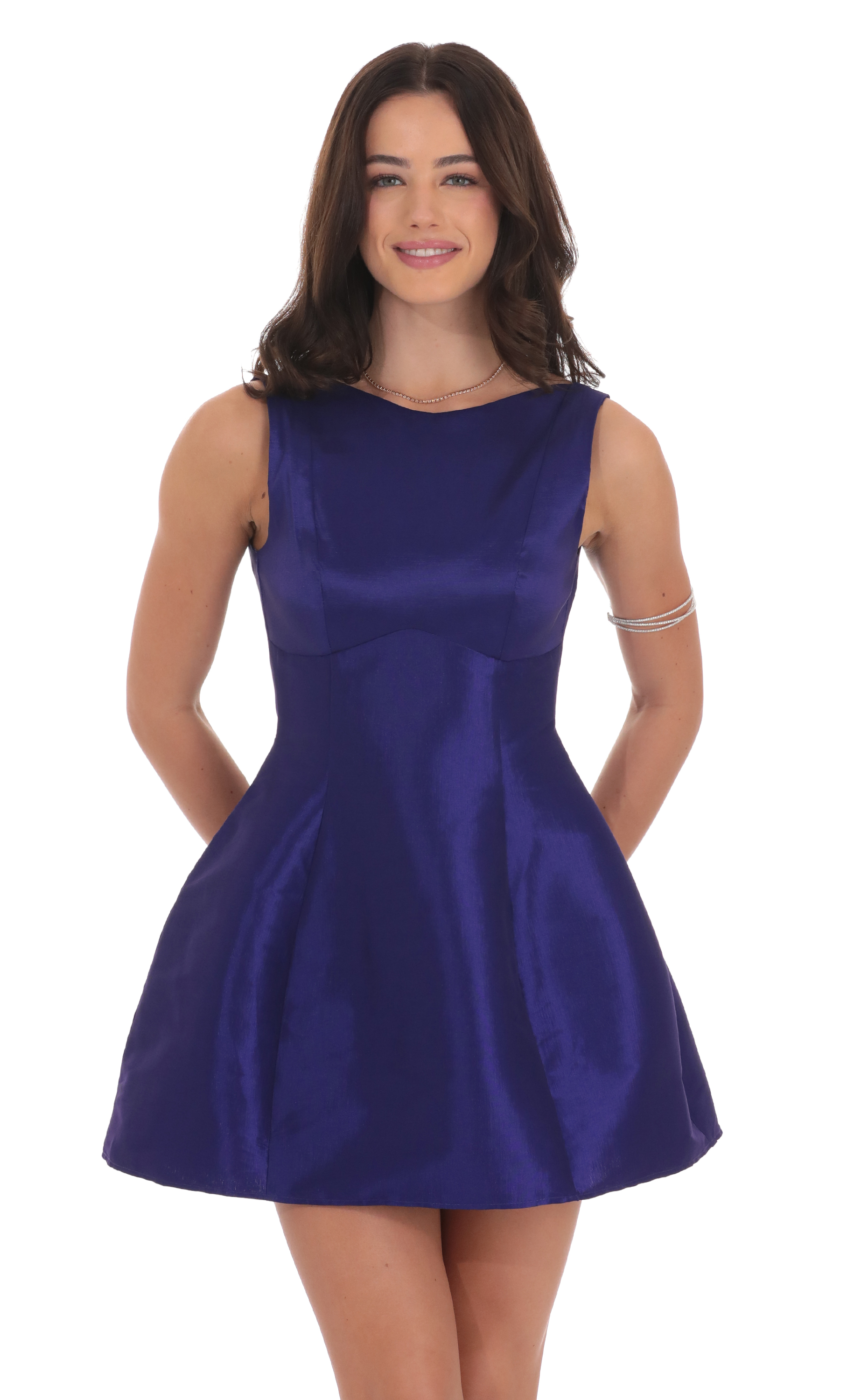 High Neck Open Back Flare Dress in Purple-My Sky Diva