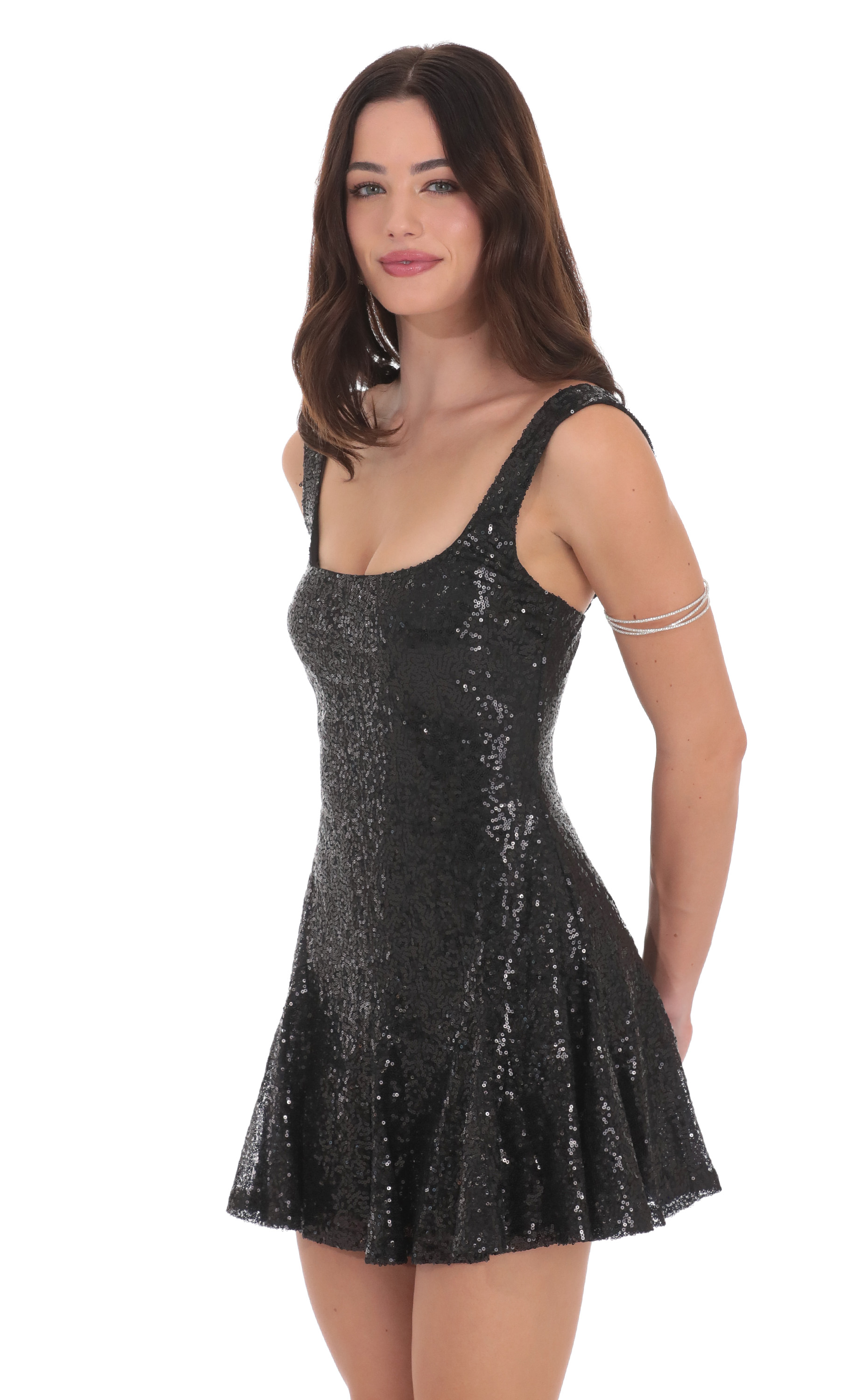 Sequin Skater Dress in Black-My Sky Diva
