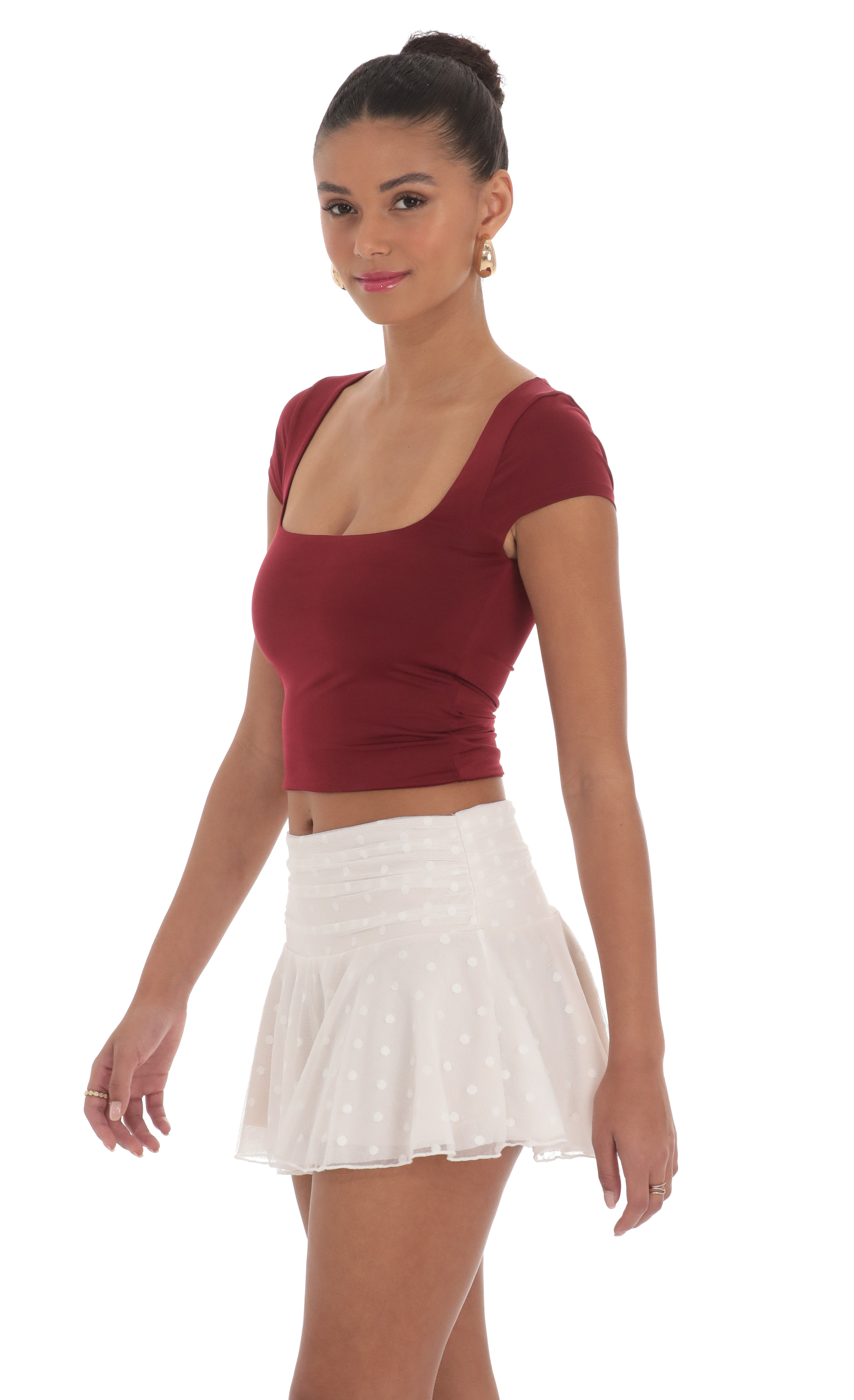 Dotted Mesh Skirt in White-My Sky Diva