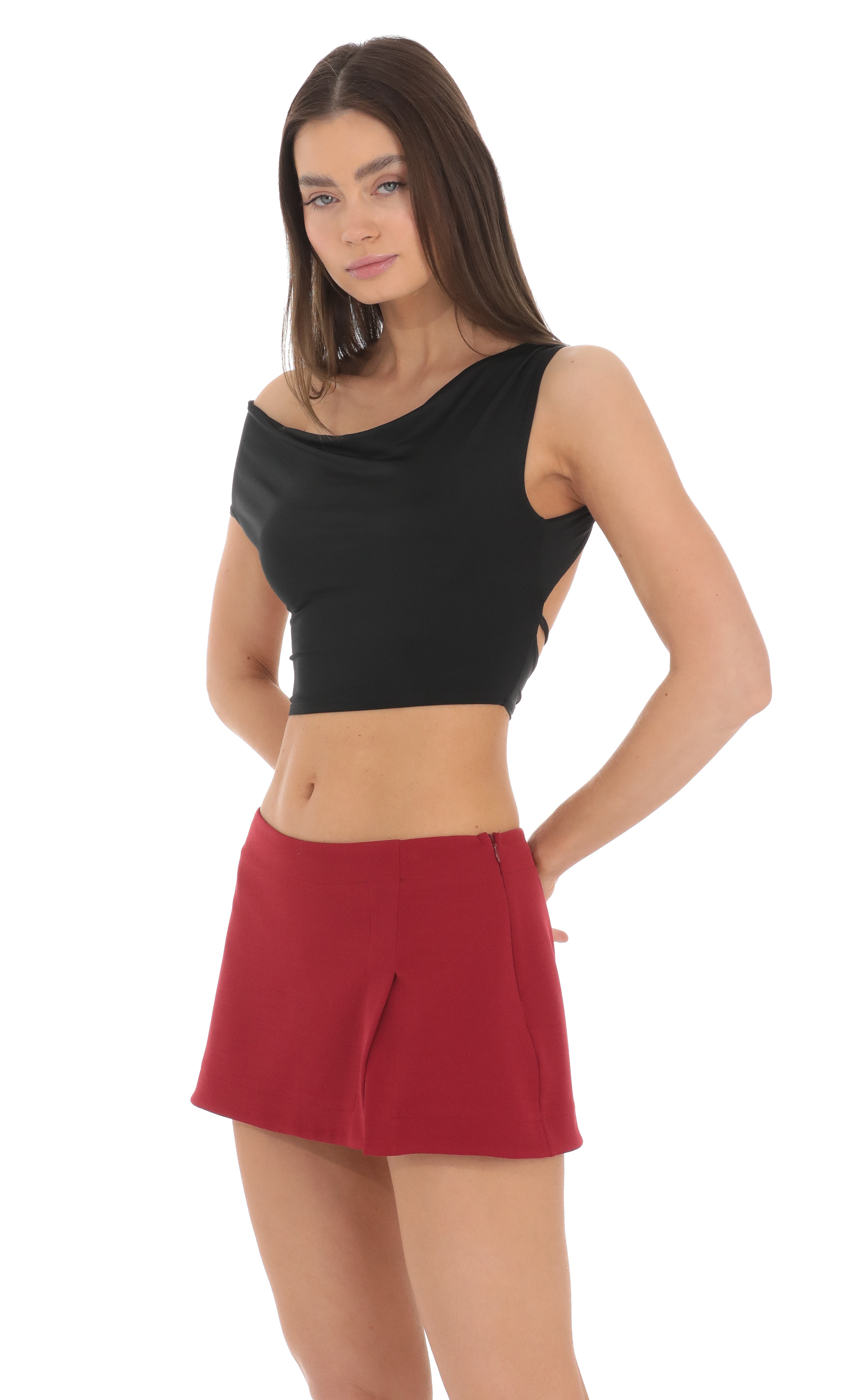 Side Slit Mini Skirt in Red-My Sky Diva