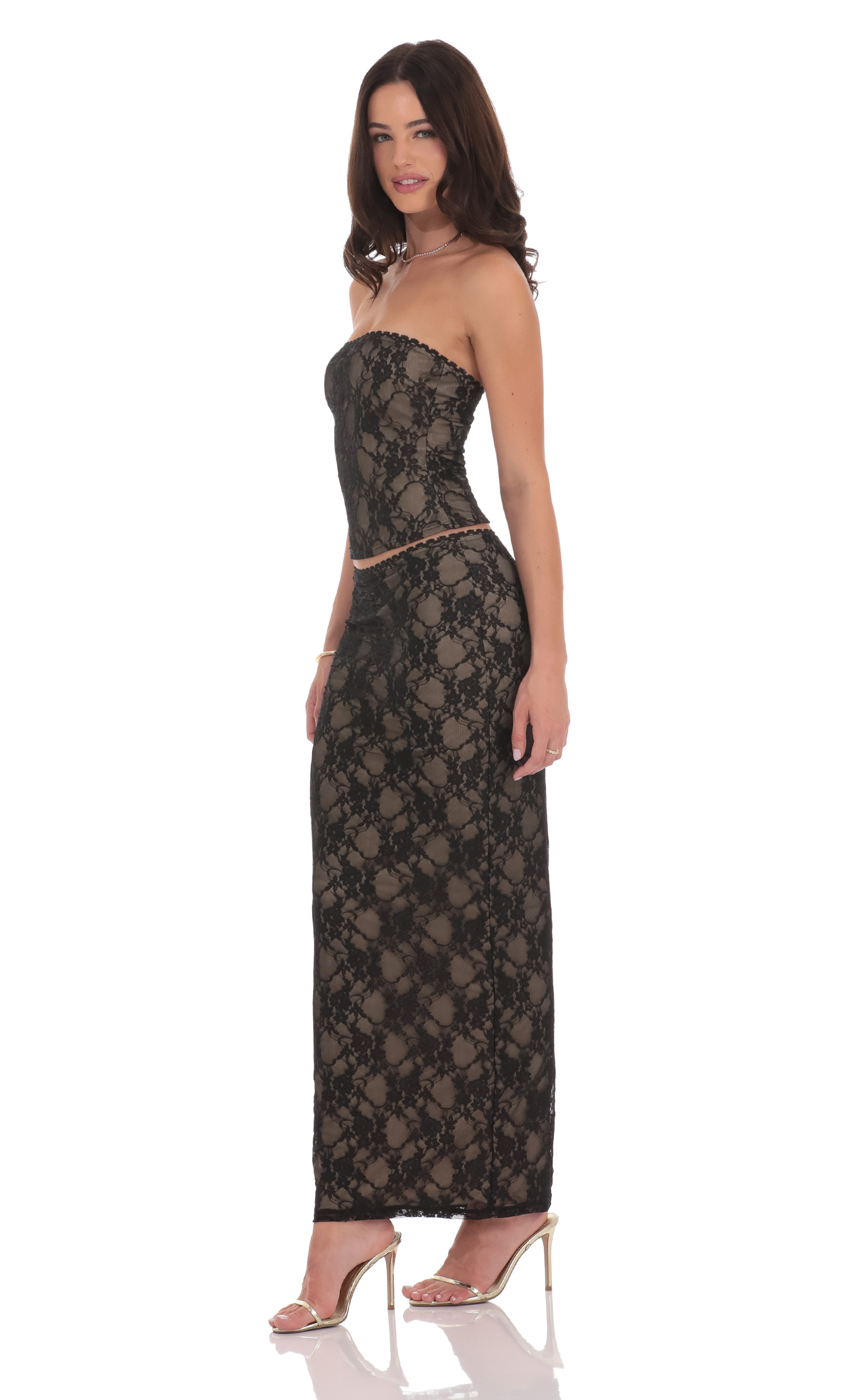 Lace Strapless Two Piece Set in Black-My Sky Diva