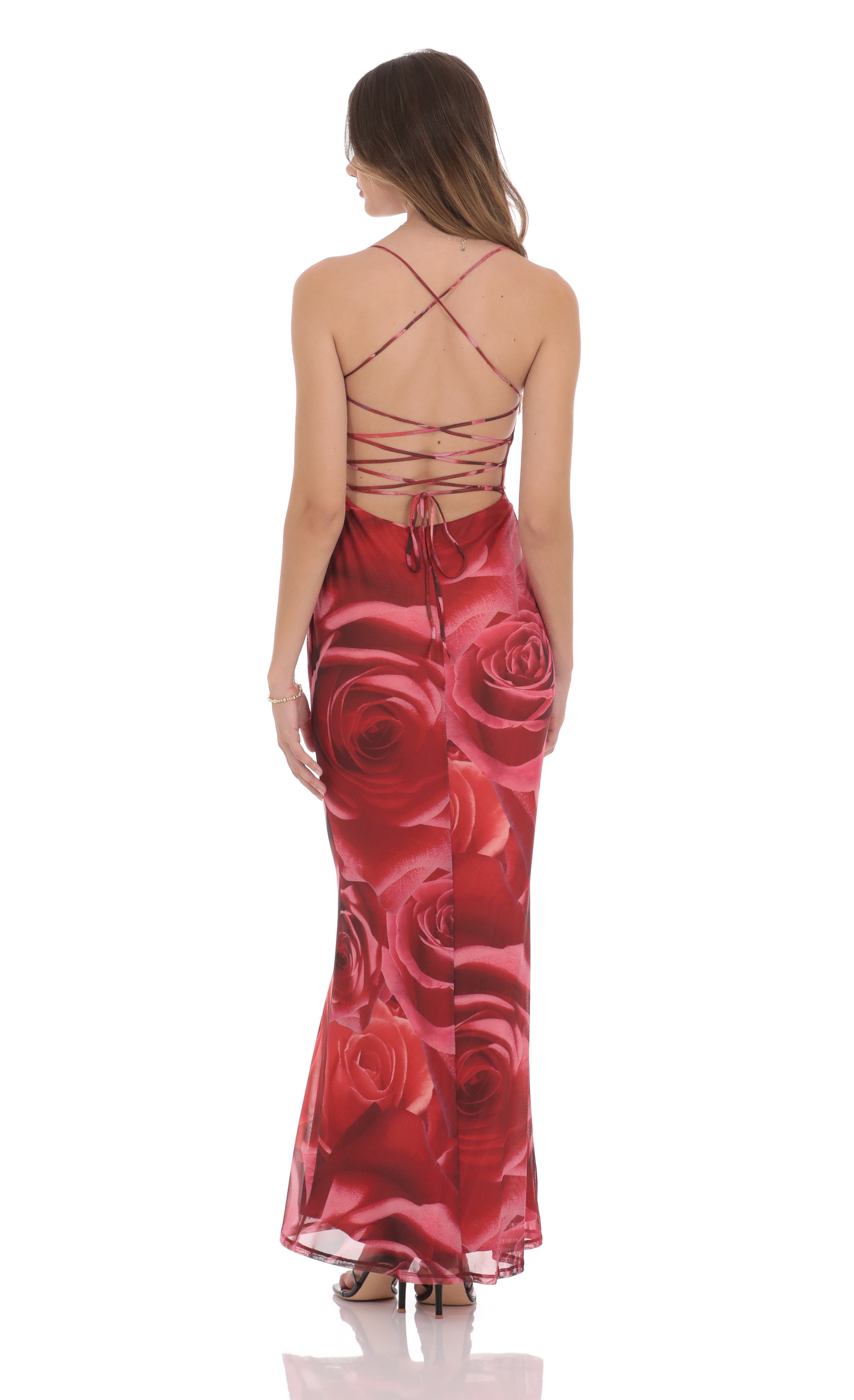 Floral Bodycon Open Back Maxi Dress in Red-My Sky Diva