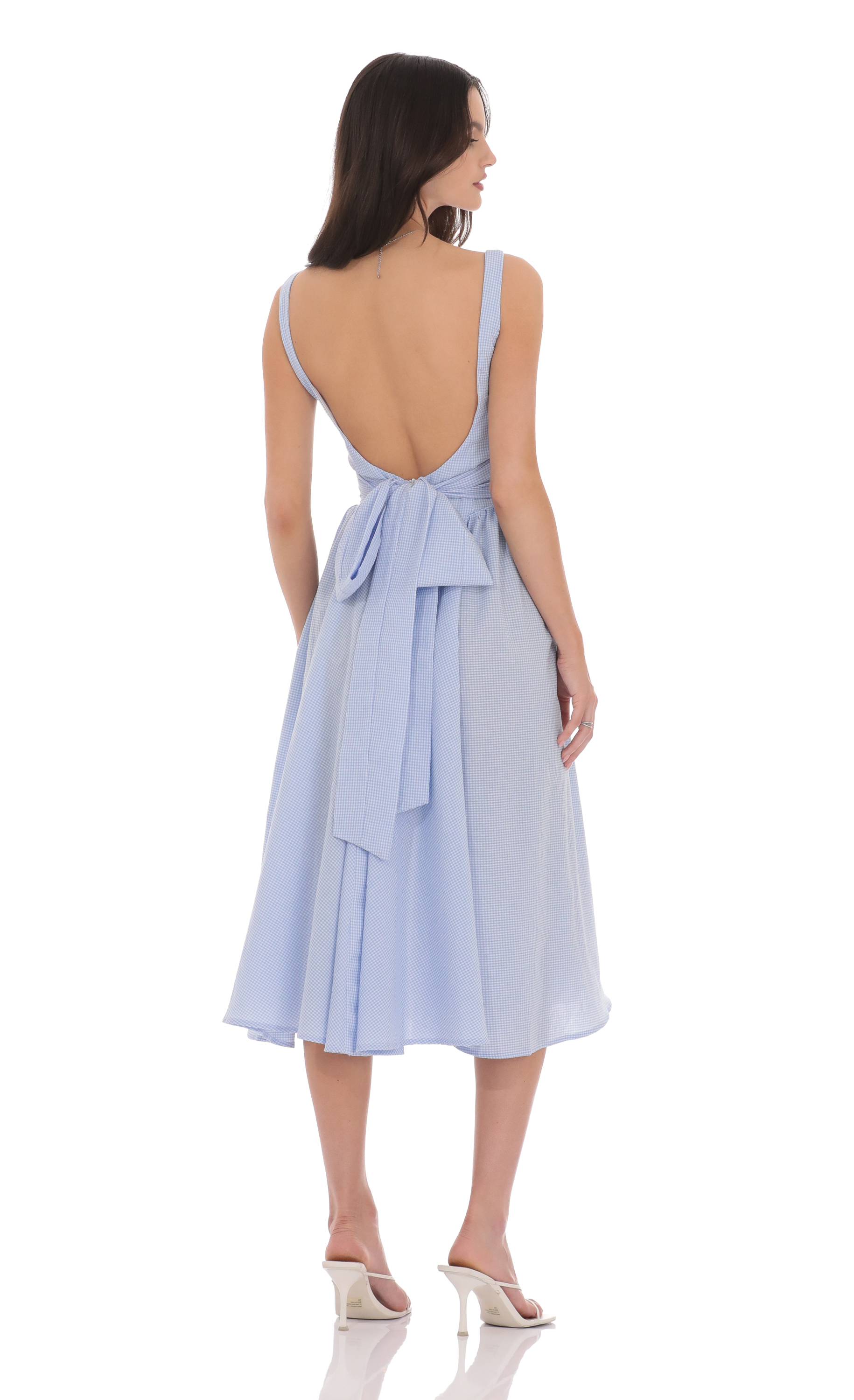 Gingham Picnic Midi Dress in Blue-My Sky Diva