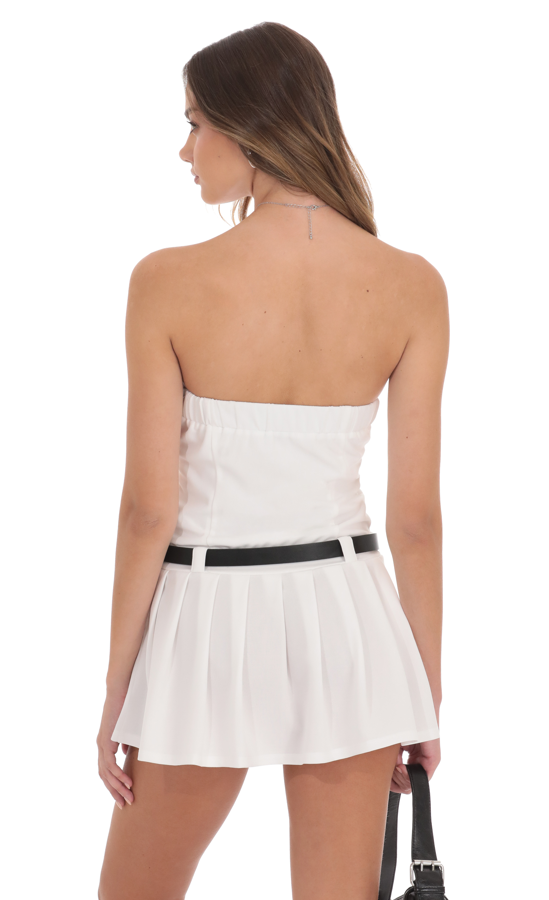 Pleated Strapless Dress in White-My Sky Diva