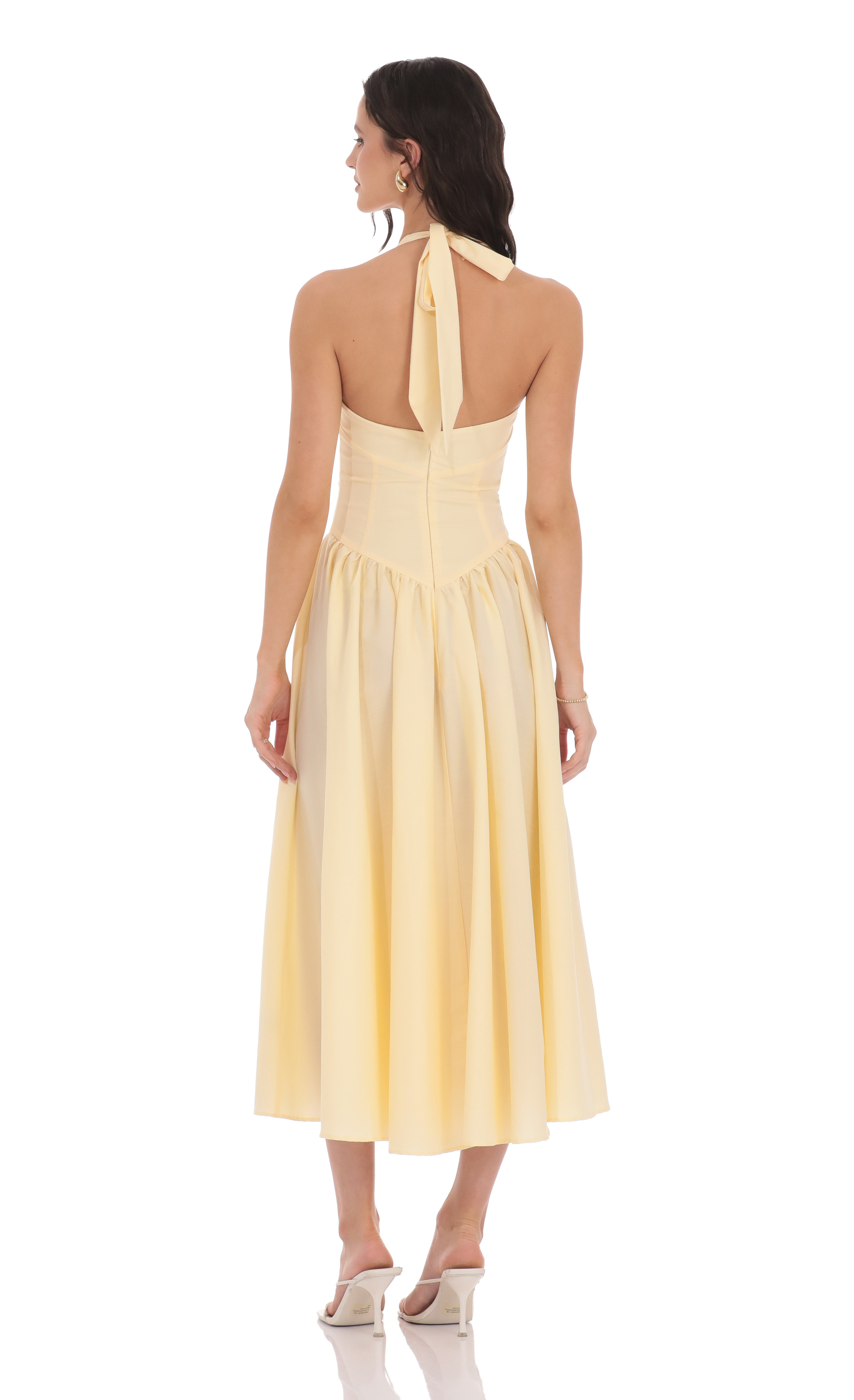 Halter Midi Dress in Yellow-My Sky Diva