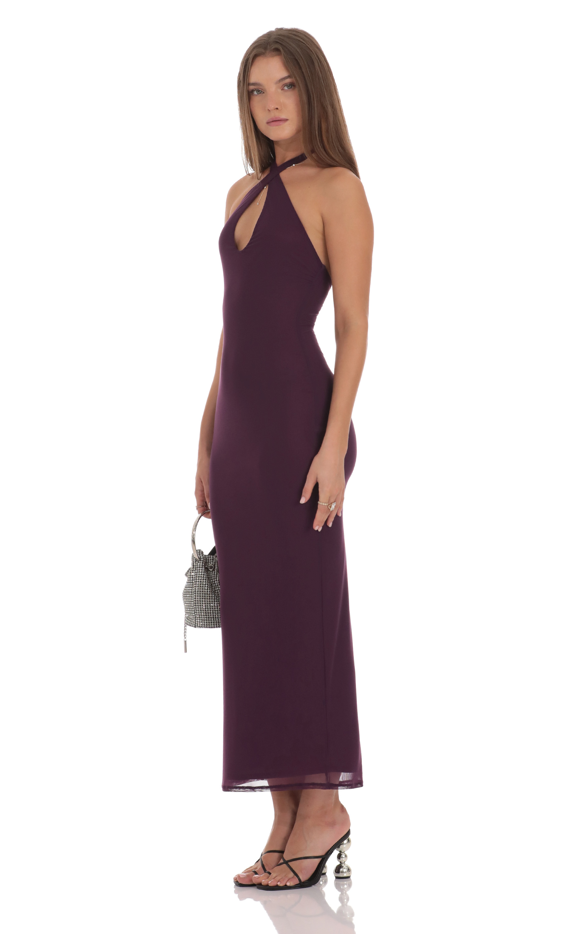 Halter Bodycon Maxi Dress in Purple-My Sky Diva