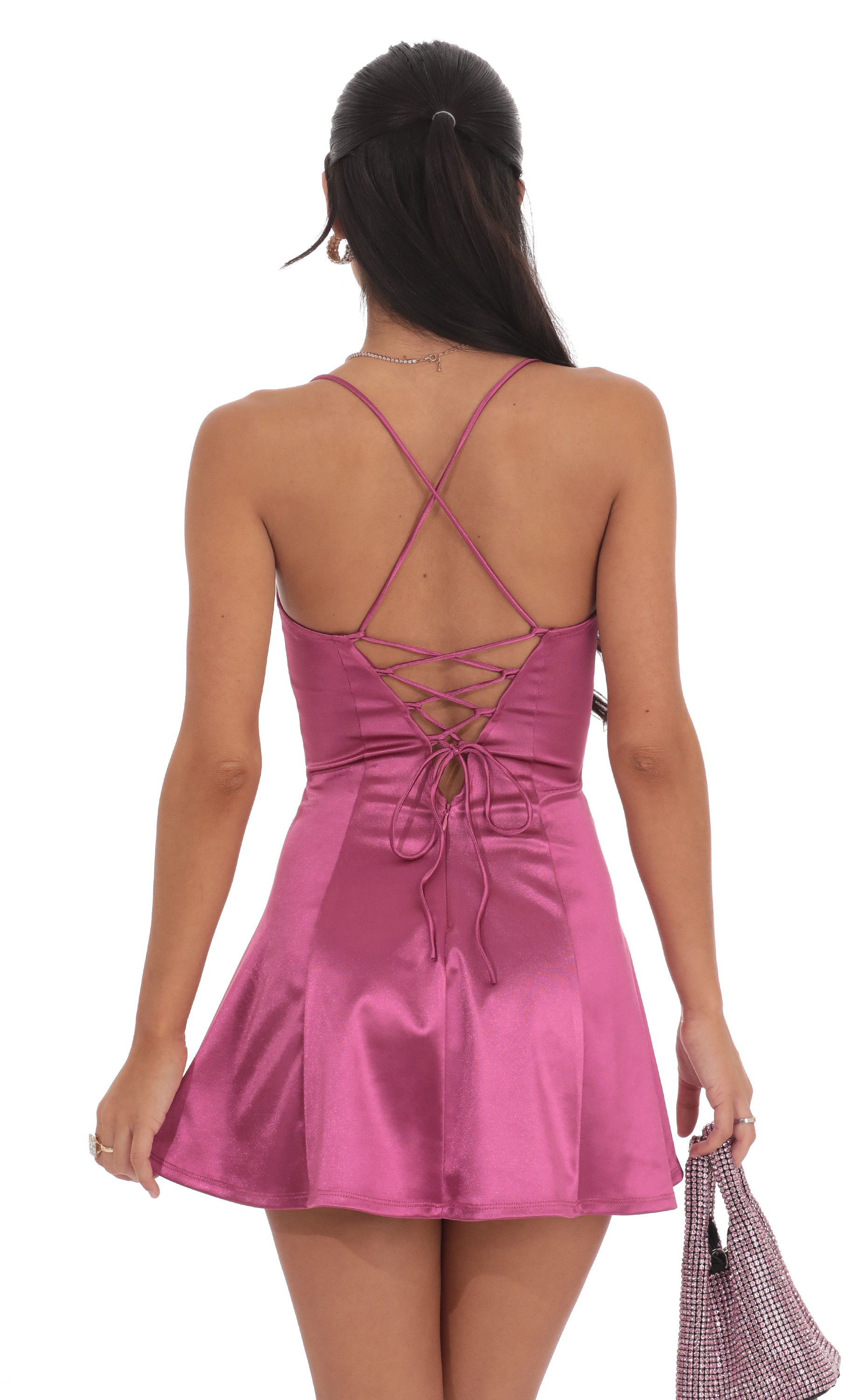 Satin Fit and Flare Dress in Magenta-My Sky Diva