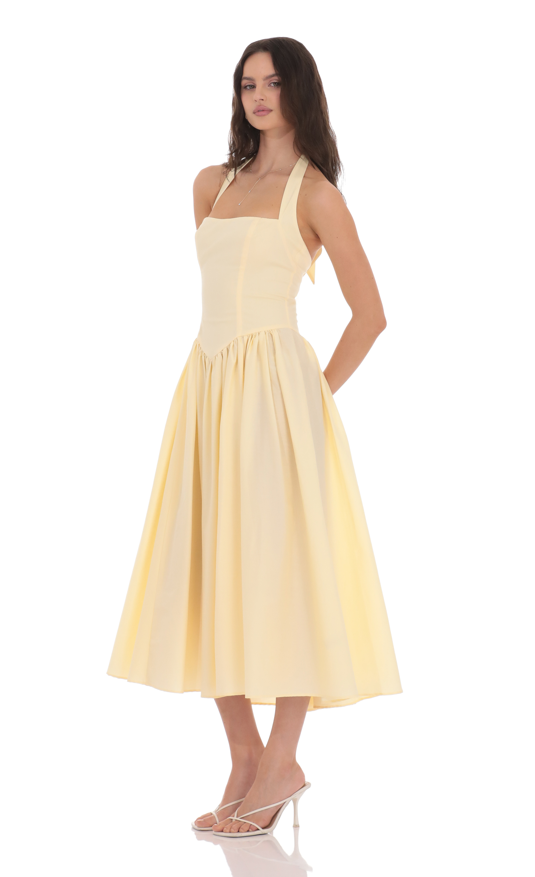 Halter Midi Dress in Yellow-My Sky Diva