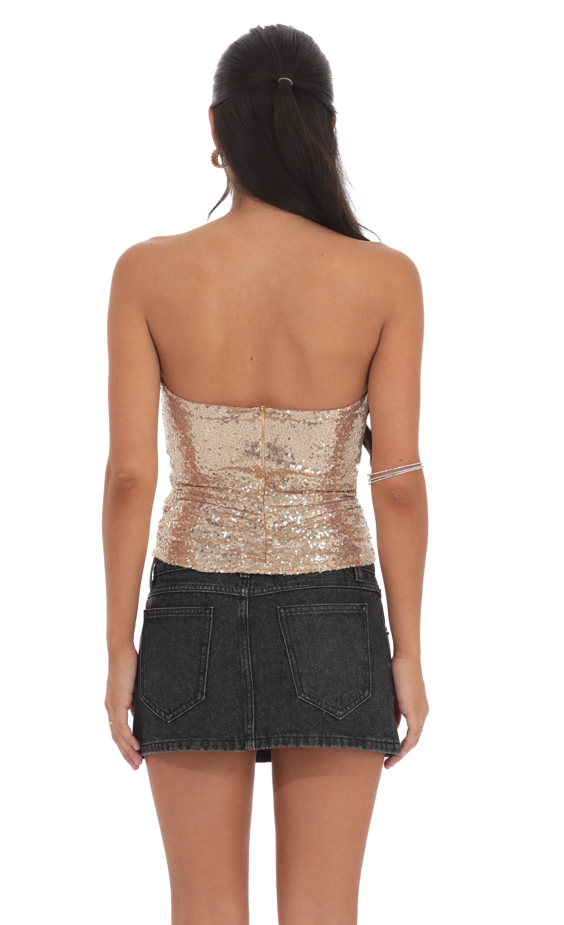 Sequin Cutout Strapless Top in Gold-My Sky Diva