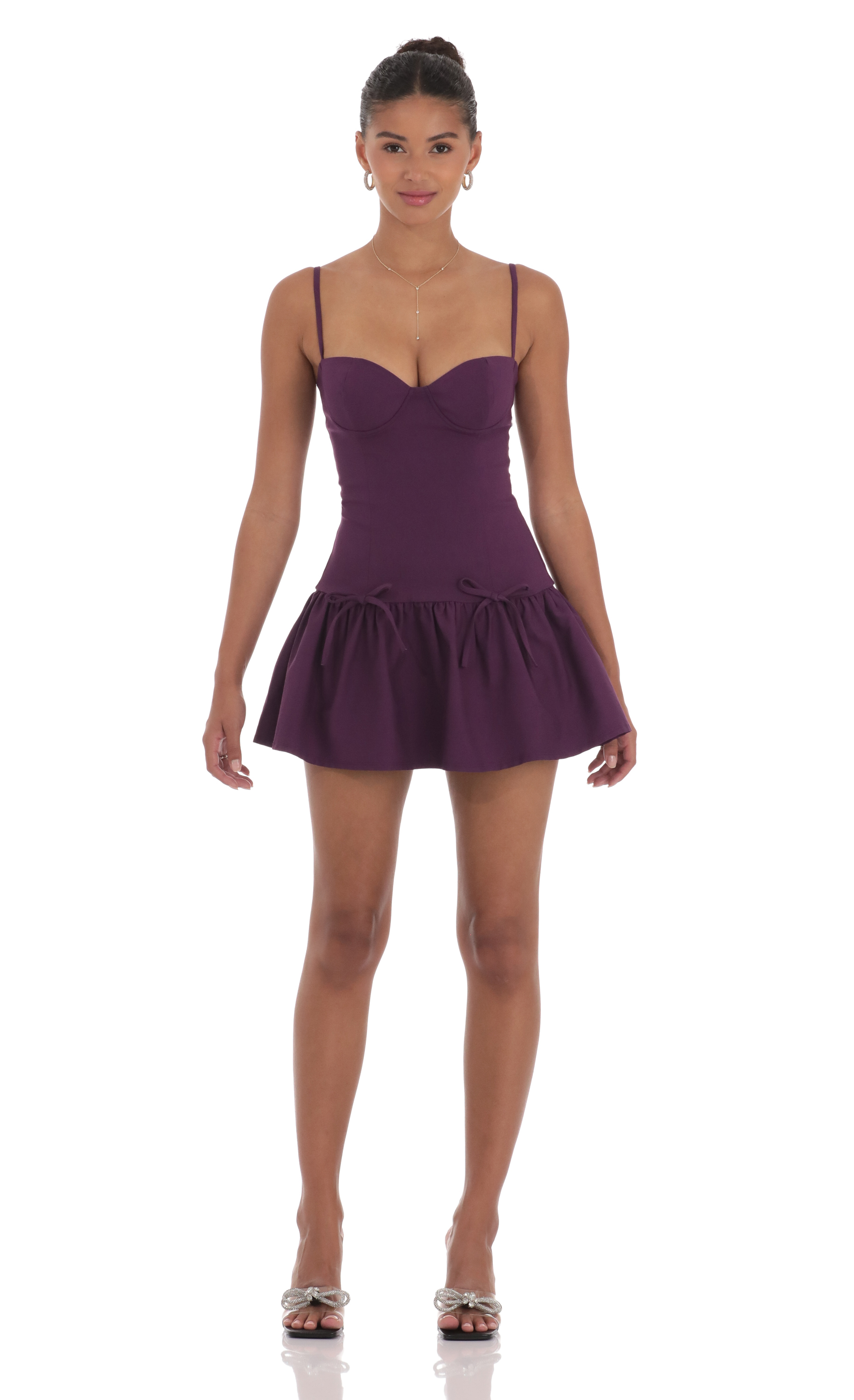 Double Bow Drop Waist Dress in Purple-My Sky Diva