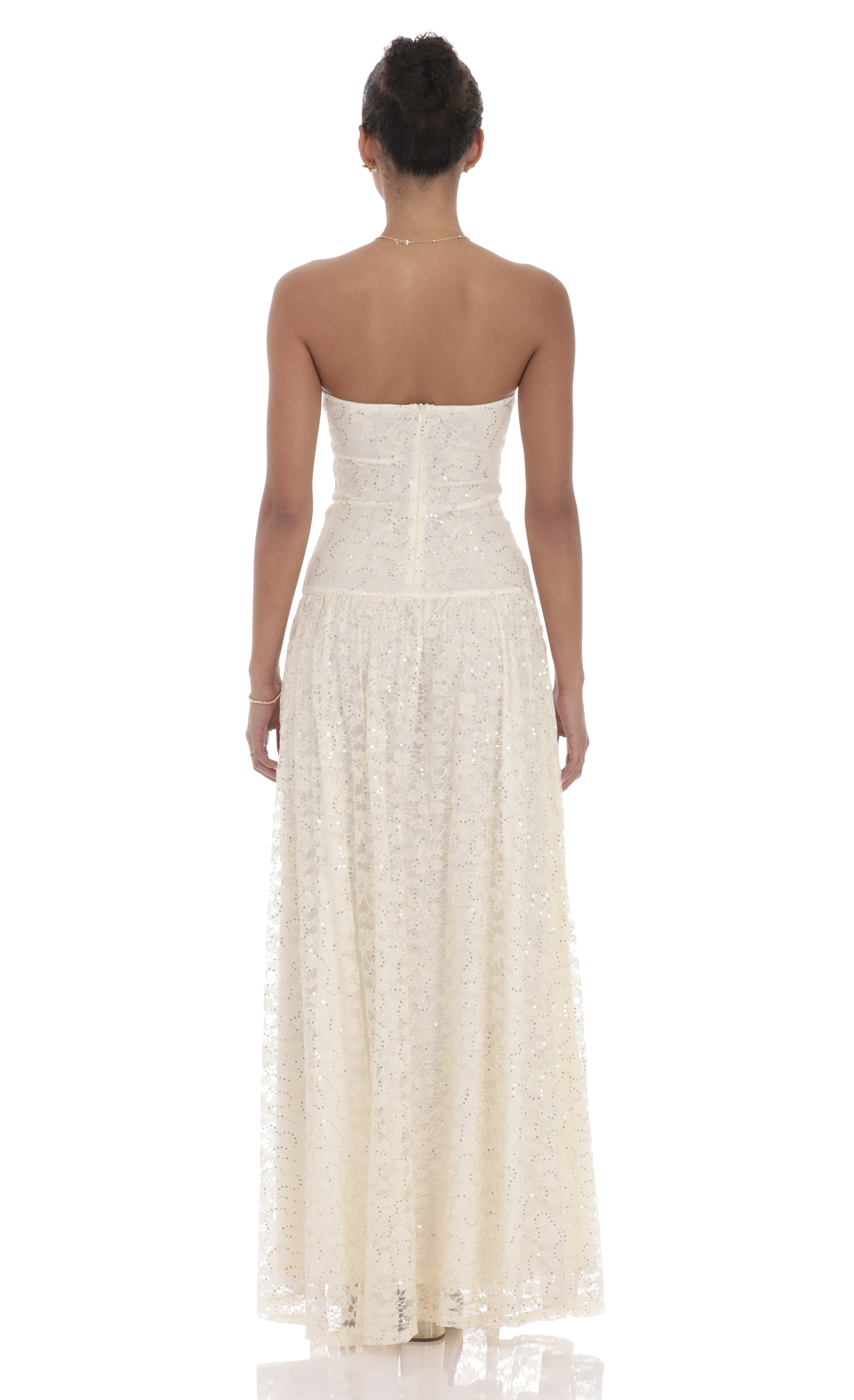 Lace Sequin Drop Waist Maxi Dress in Cream-My Sky Diva