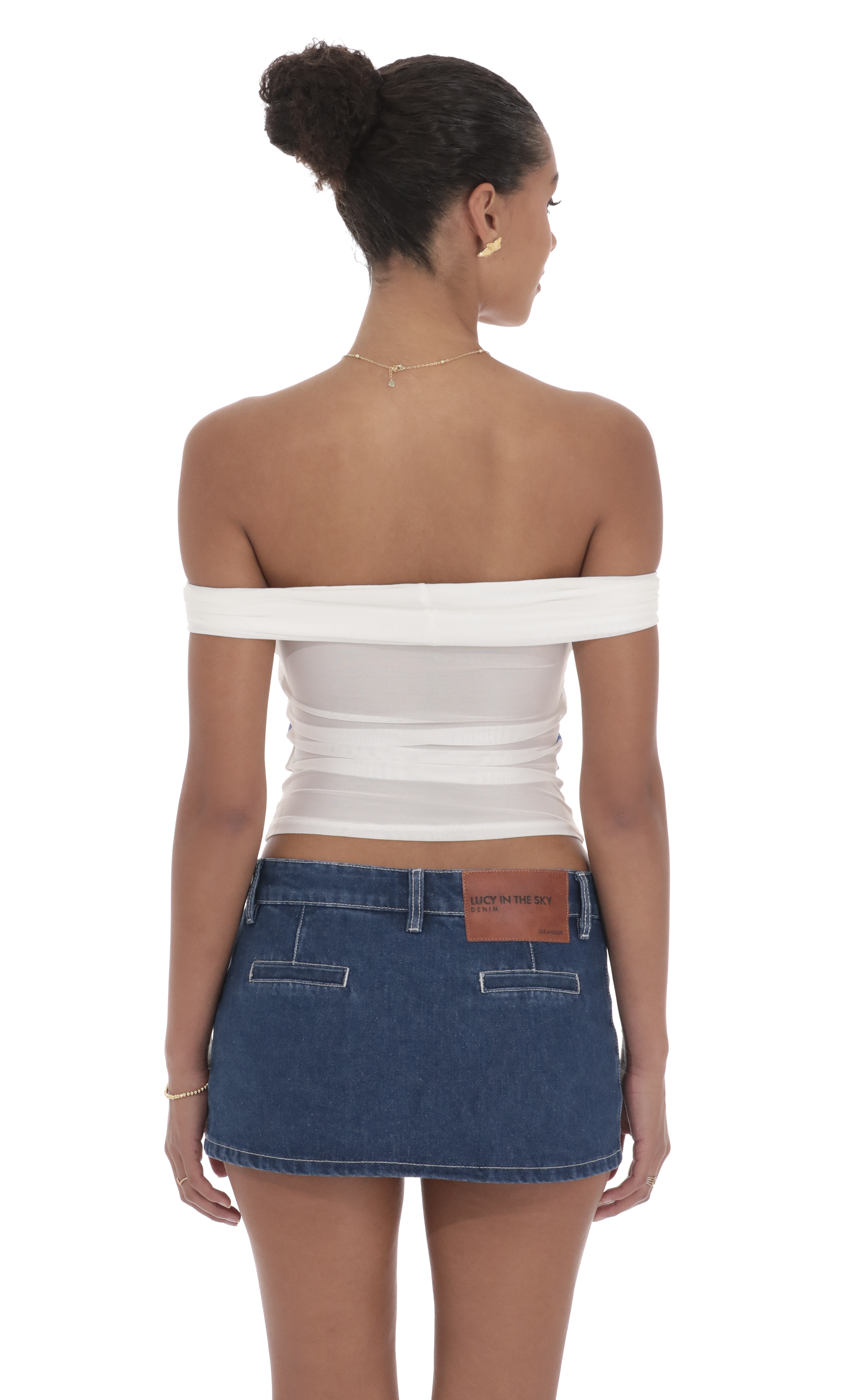 Floral Mesh Off Shoulder Top in White-My Sky Diva