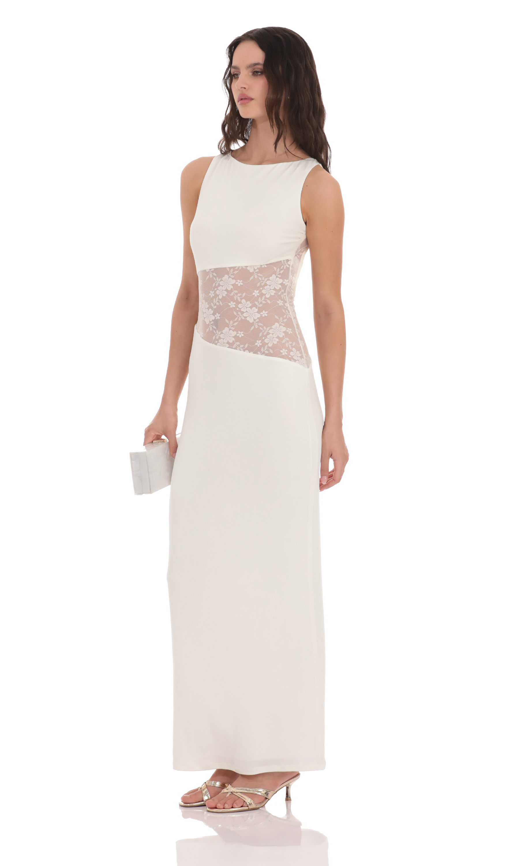 Lace Cutout Maxi Dress in White-My Sky Diva
