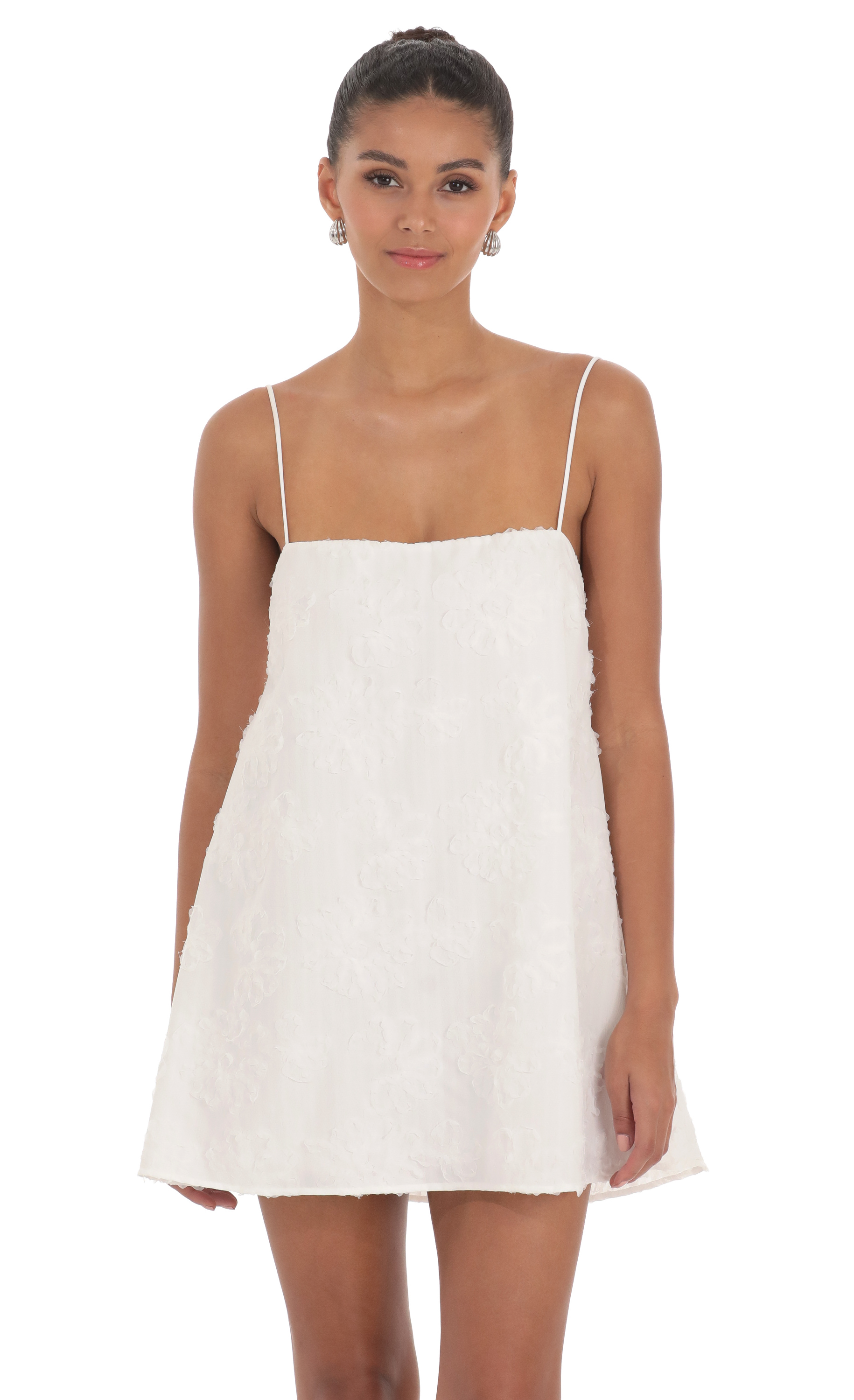 Textured Shift Dress in White-My Sky Diva