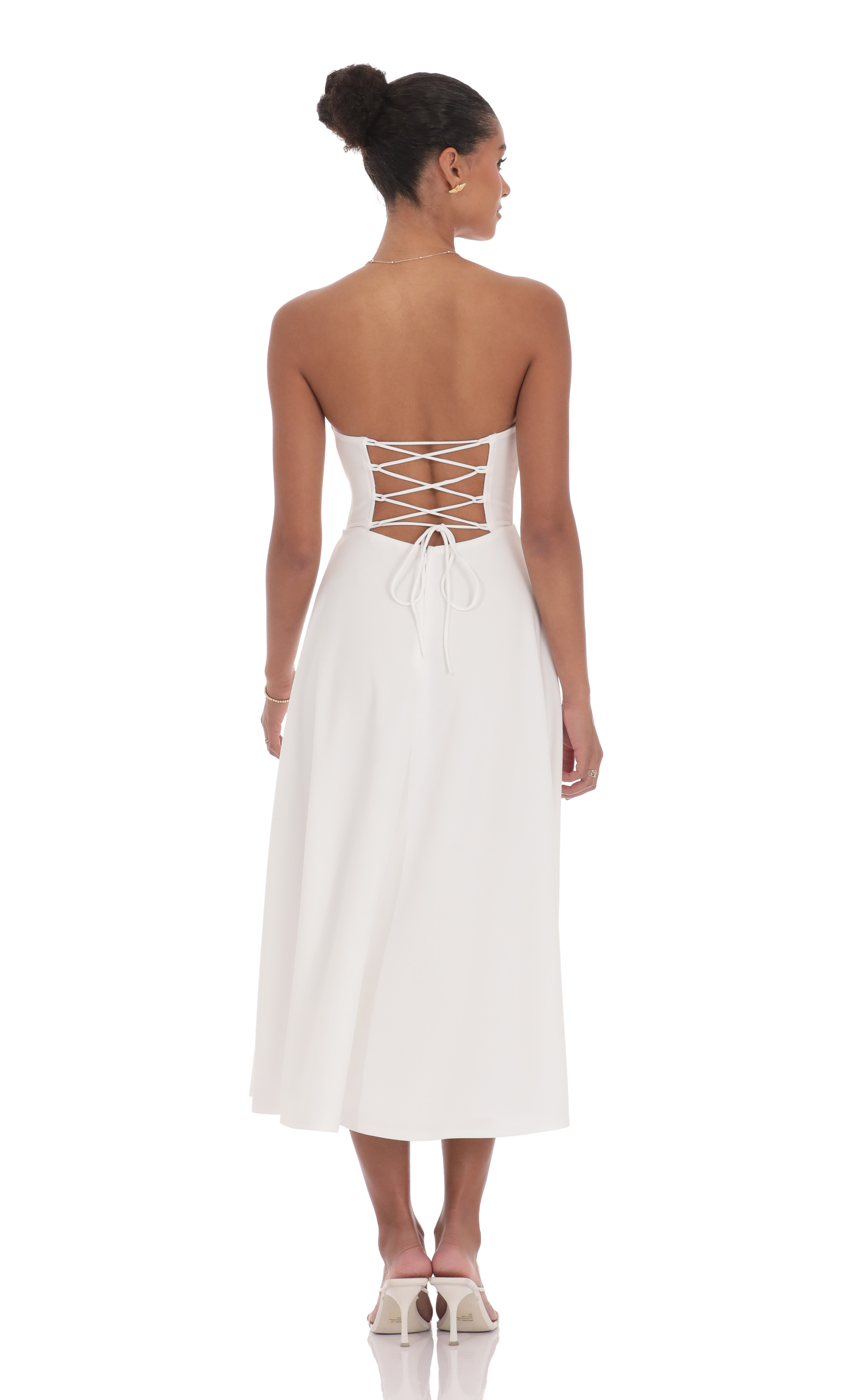 Lace Bust A-Line Midi Dress in White-My Sky Diva