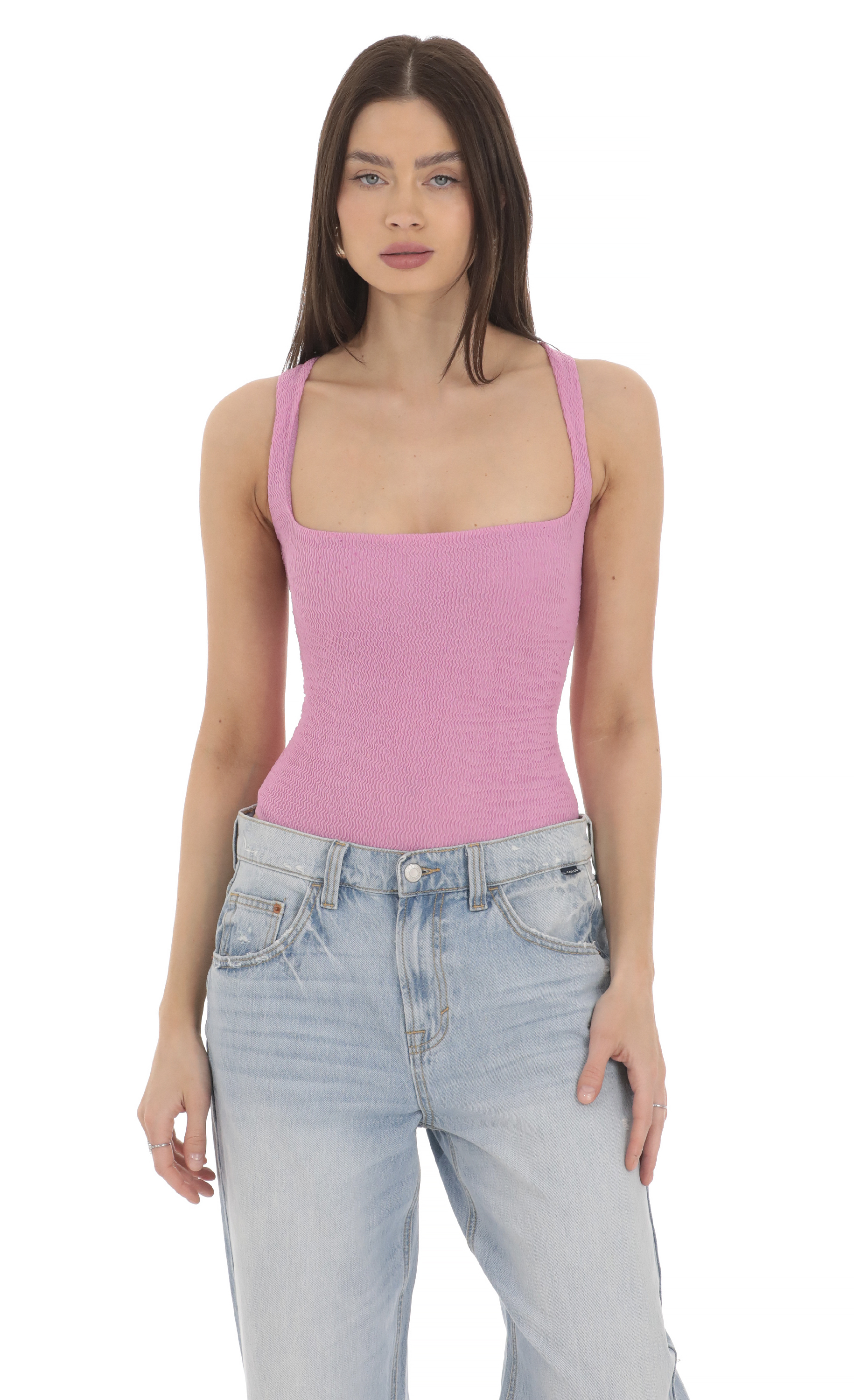 Textured Square Neck Bodysuit in Purple-My Sky Diva