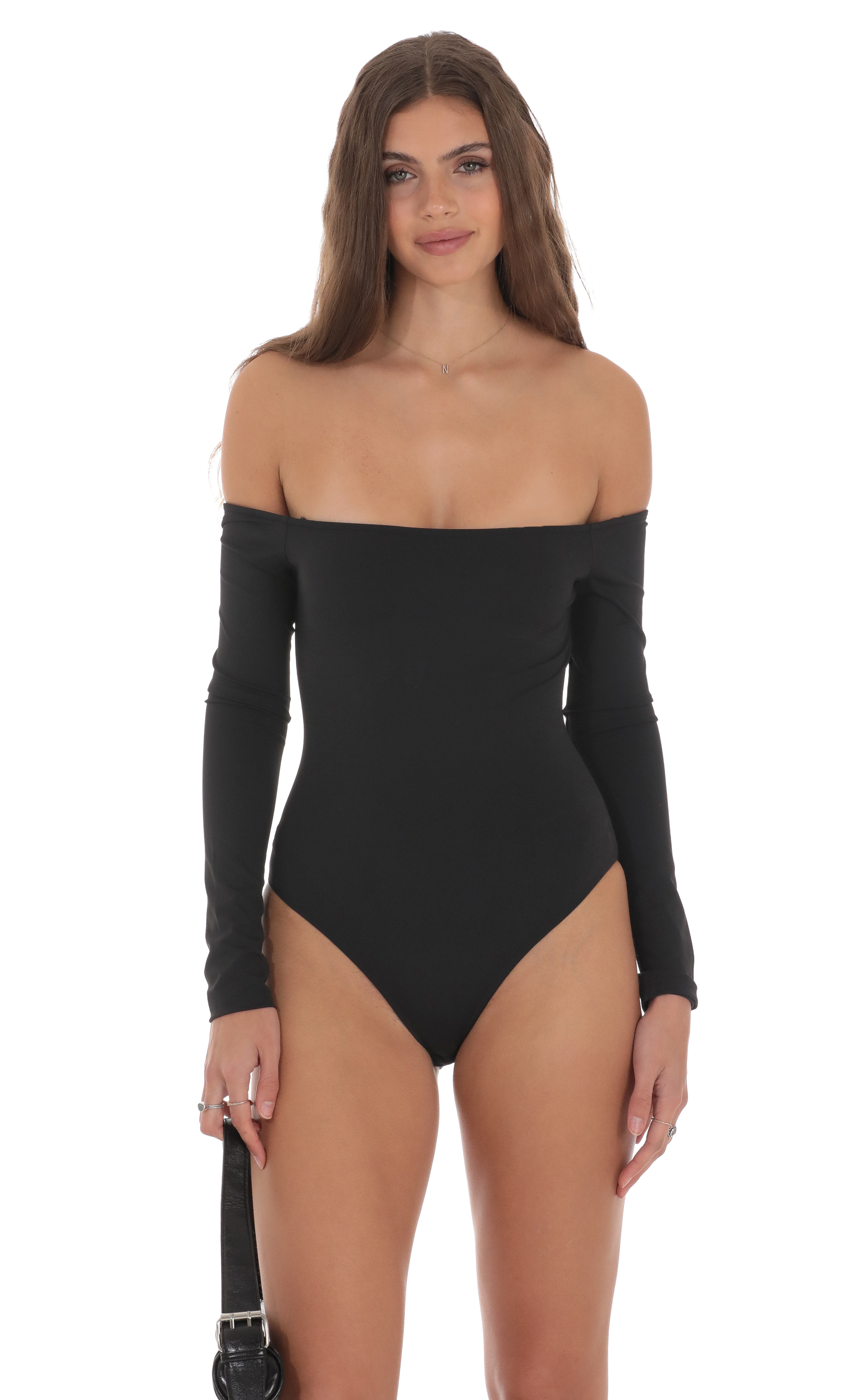 Off Shoulder Bodysuit in Black-My Sky Diva