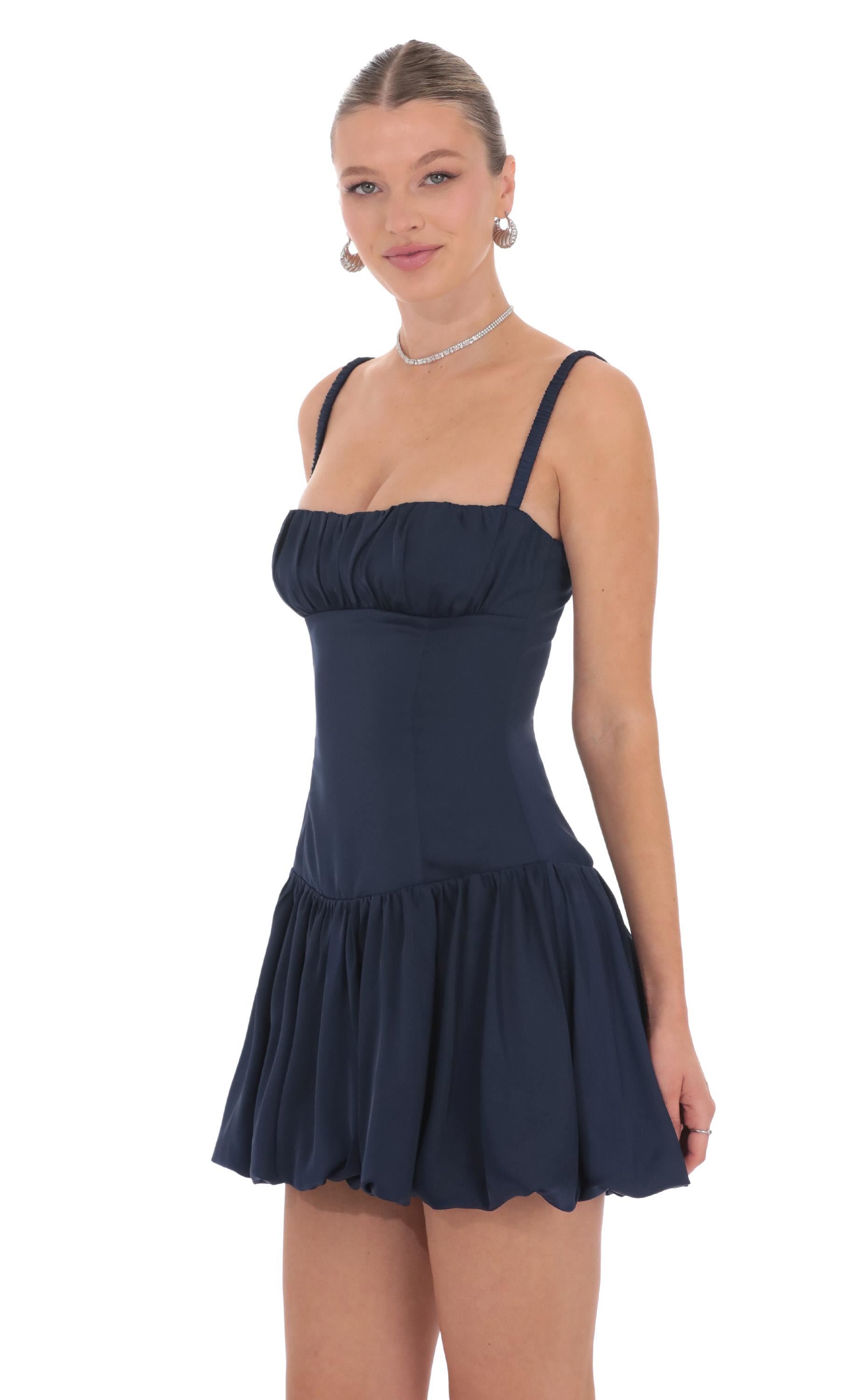Ruched Bust Bubble Dress in Navy-My Sky Diva