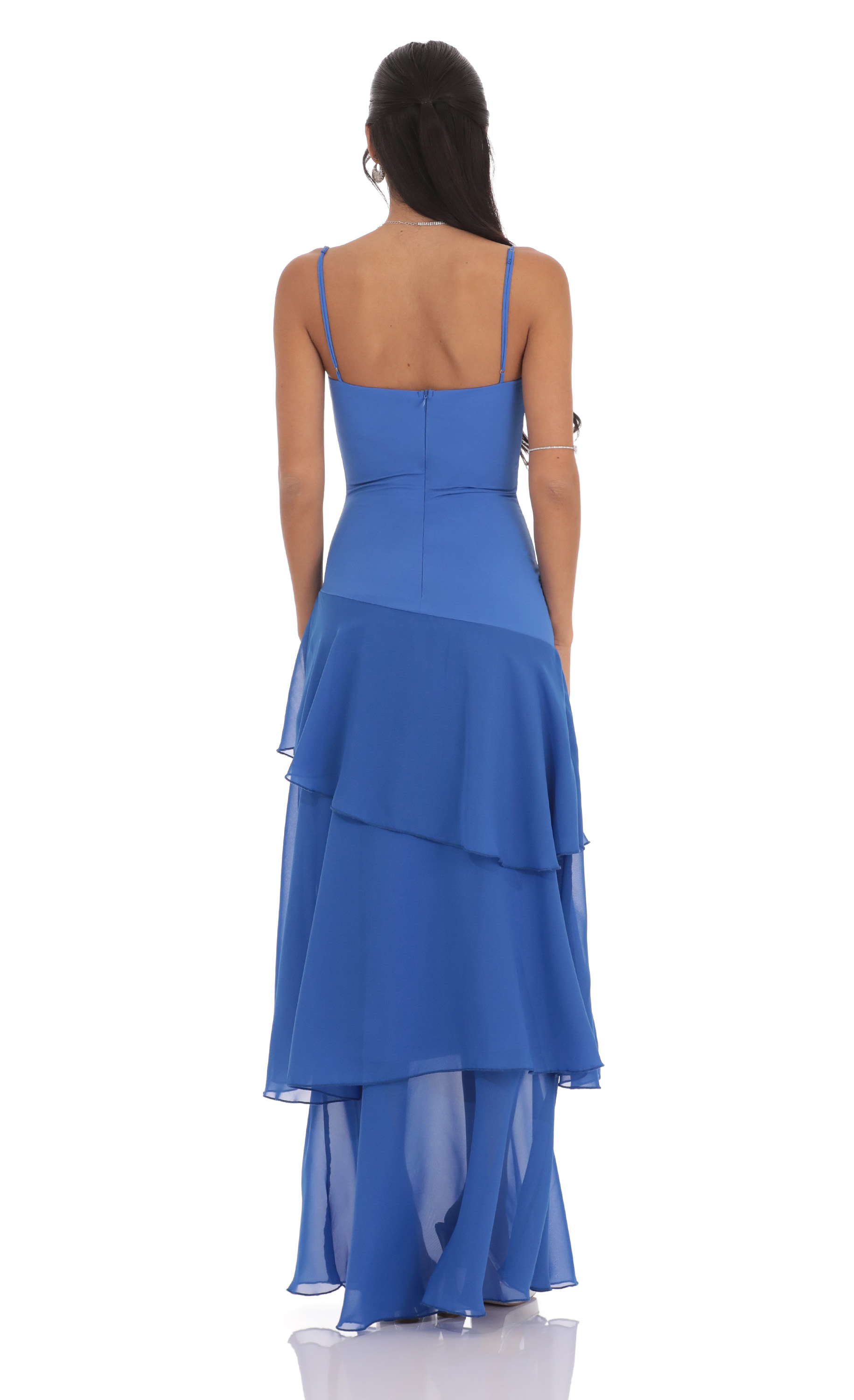 Long Ruffle Maxi Dress in Blue-My Sky Diva