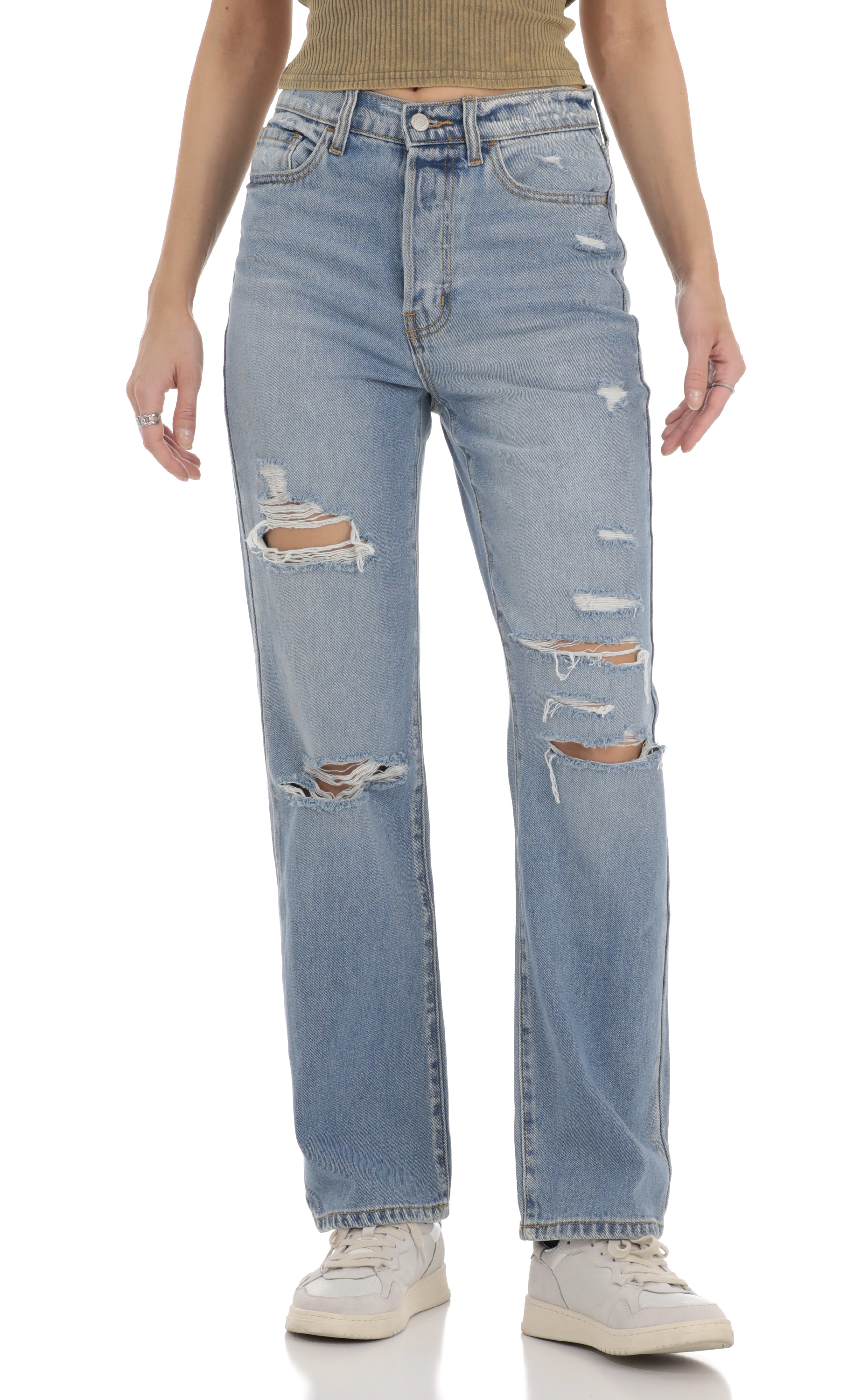 Distressed Jeans in Light Denim-My Sky Diva