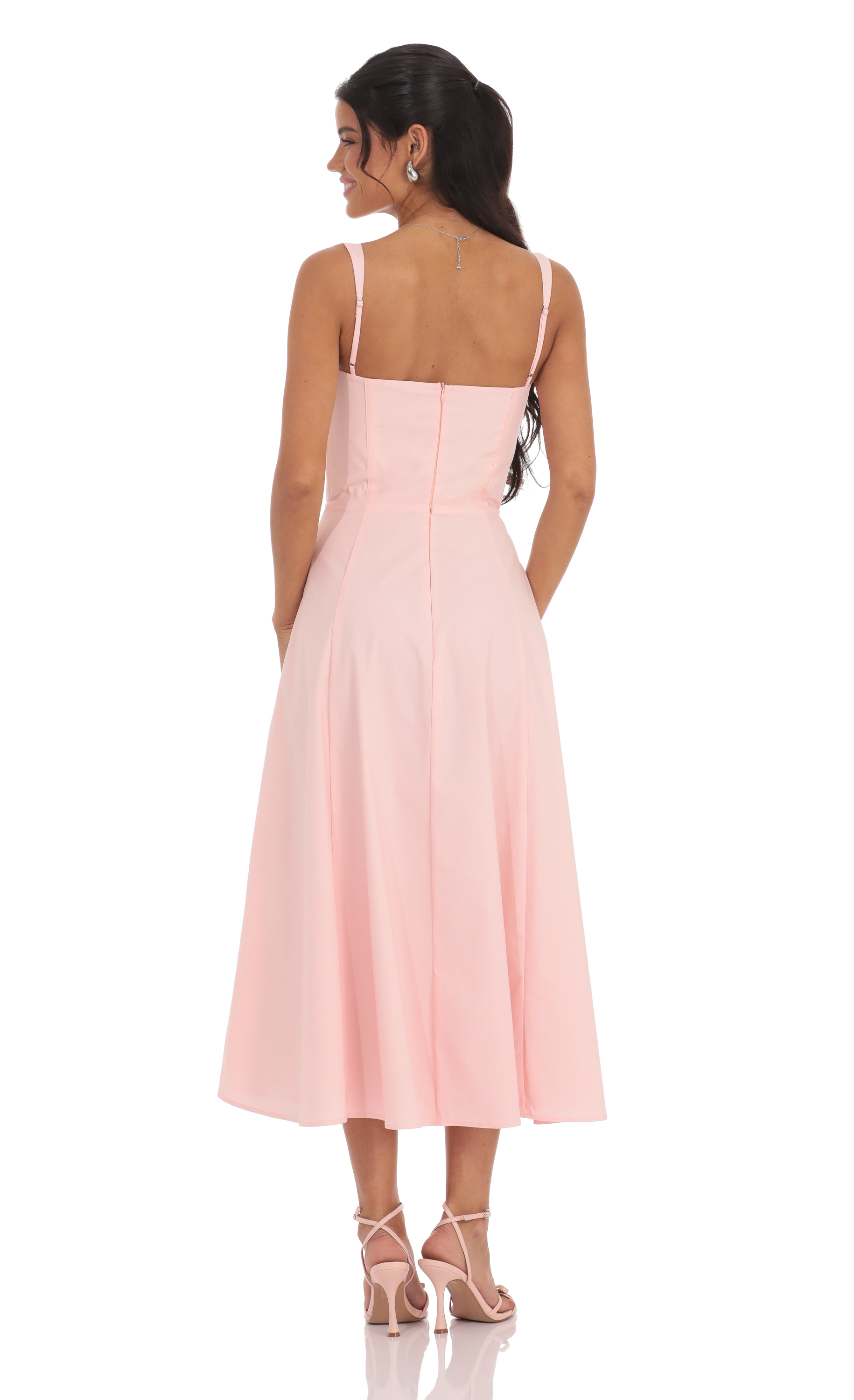 Ruched Corset Midi Dress in Pink-My Sky Diva