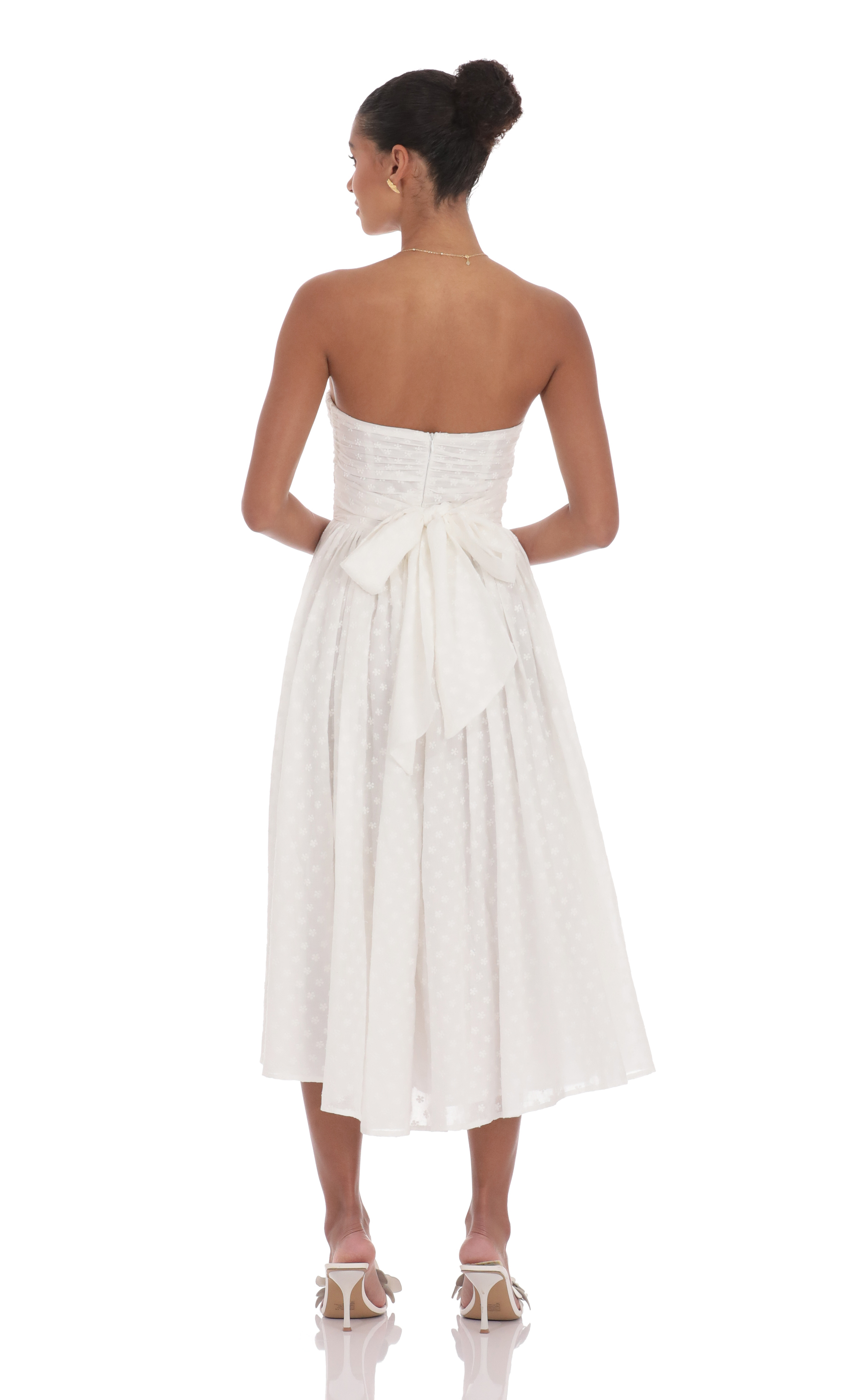 Floral Back Bow Midi Dress in White-My Sky Diva