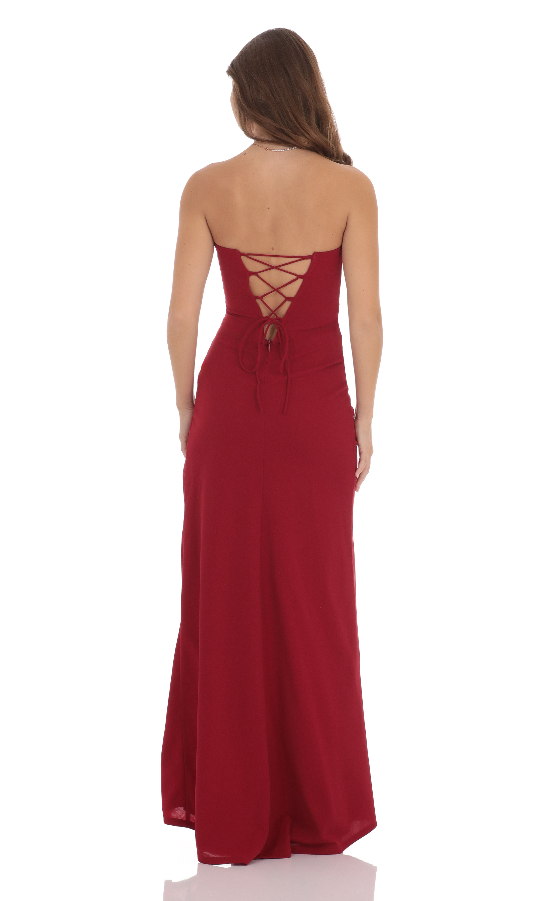 Strapless Corset Maxi Dress in Red-My Sky Diva