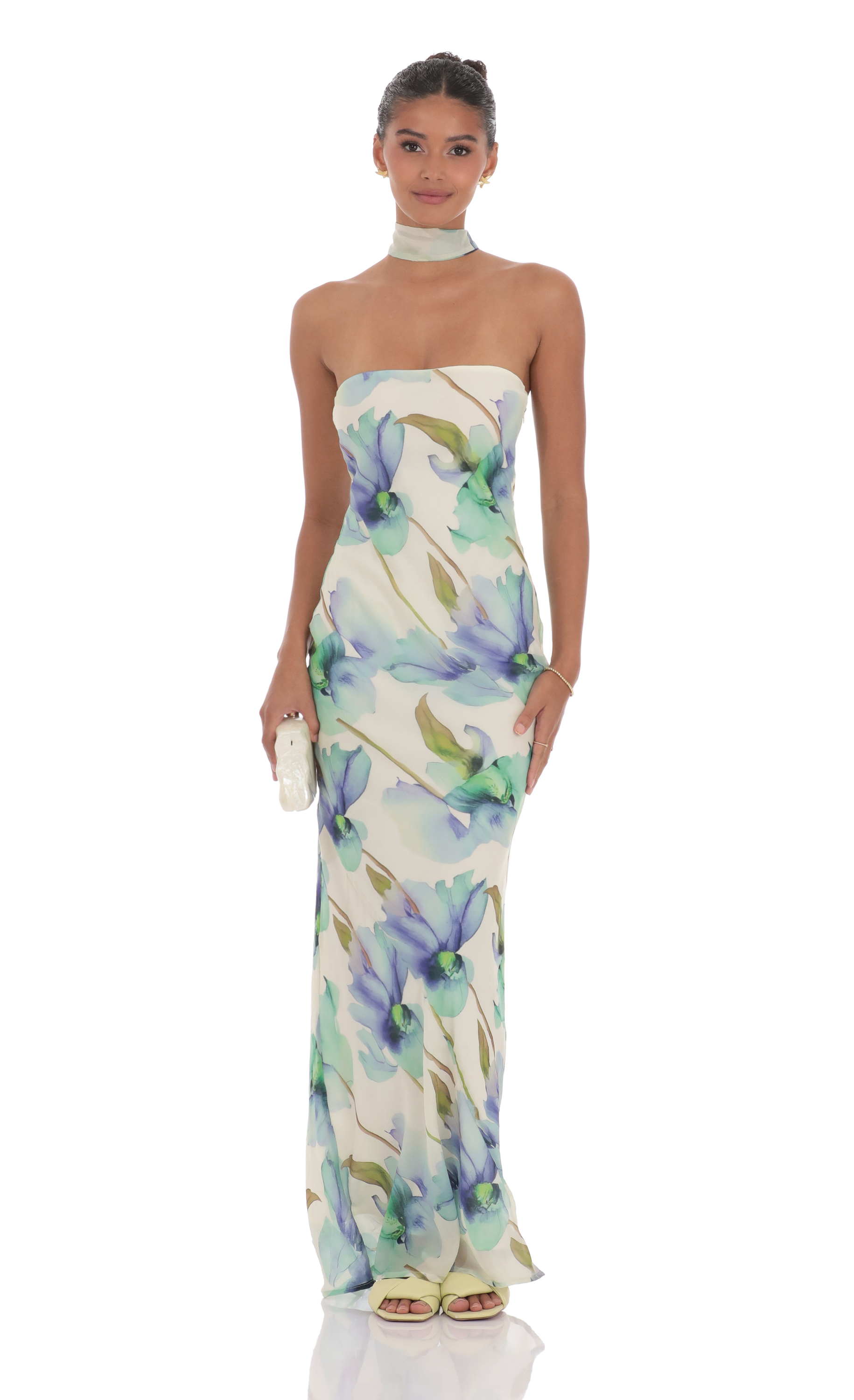 Floral Scarf Maxi Dress in Green-My Sky Diva