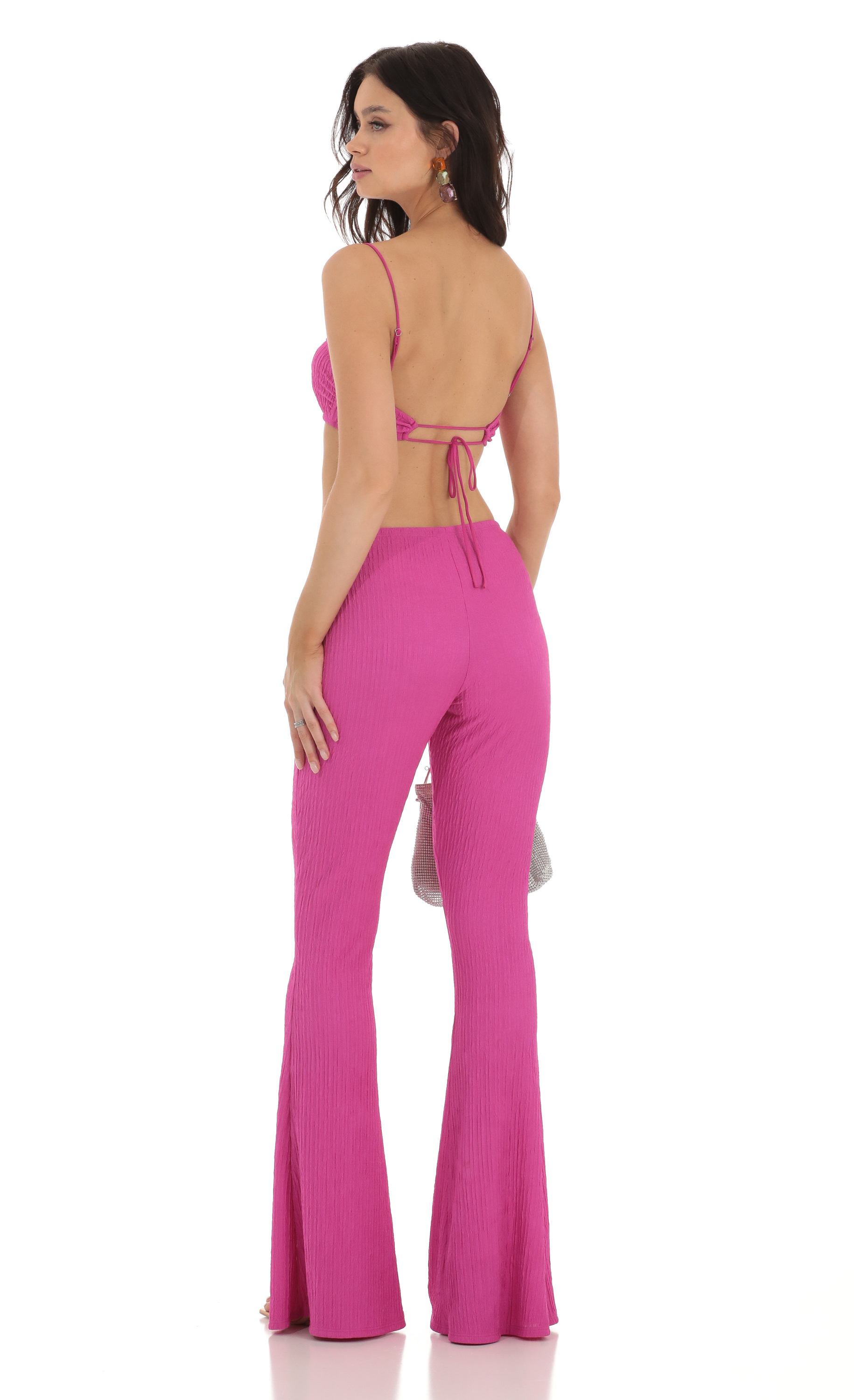 Crinkle Two Piece Set in Pink-My Sky Diva