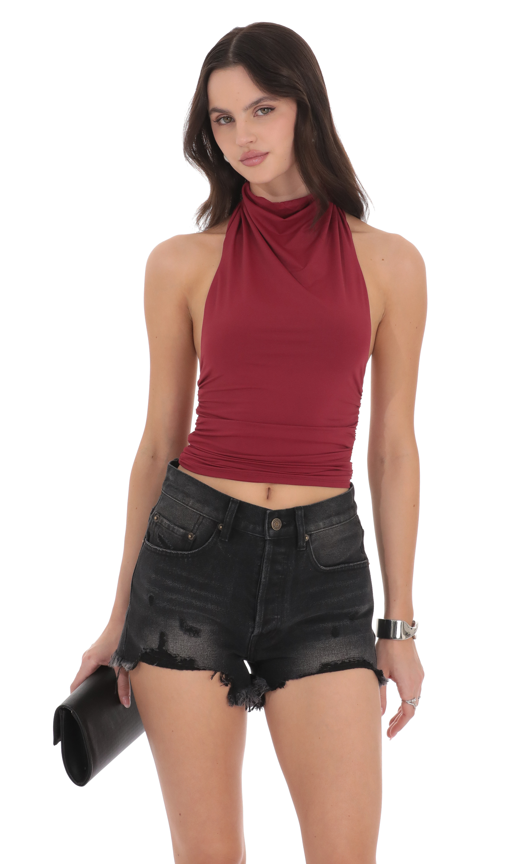 Distressed High Waisted Denim Shorts in Black-My Sky Diva