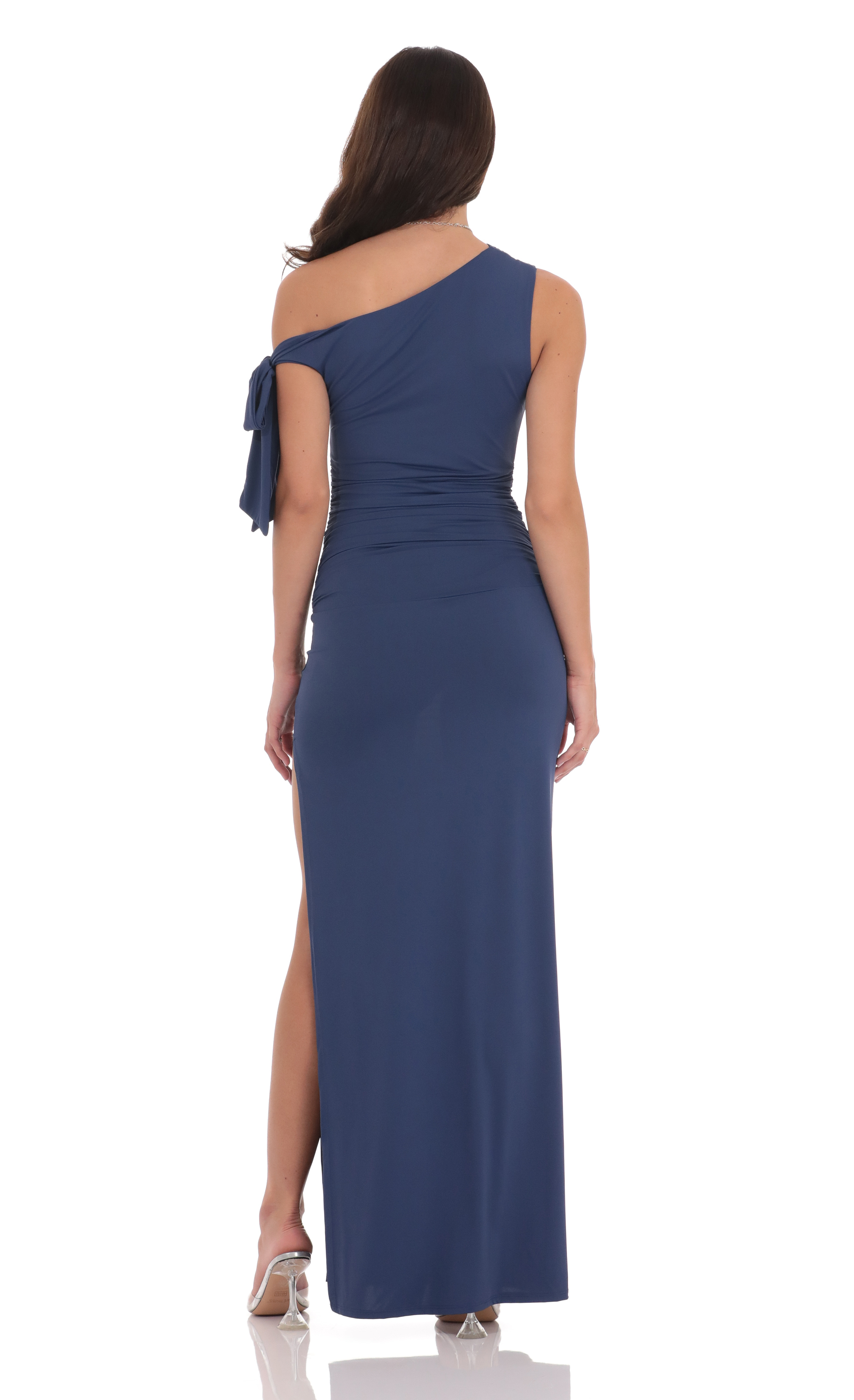 Off Shoulder Tie Strap Maxi Dress in Blue-My Sky Diva
