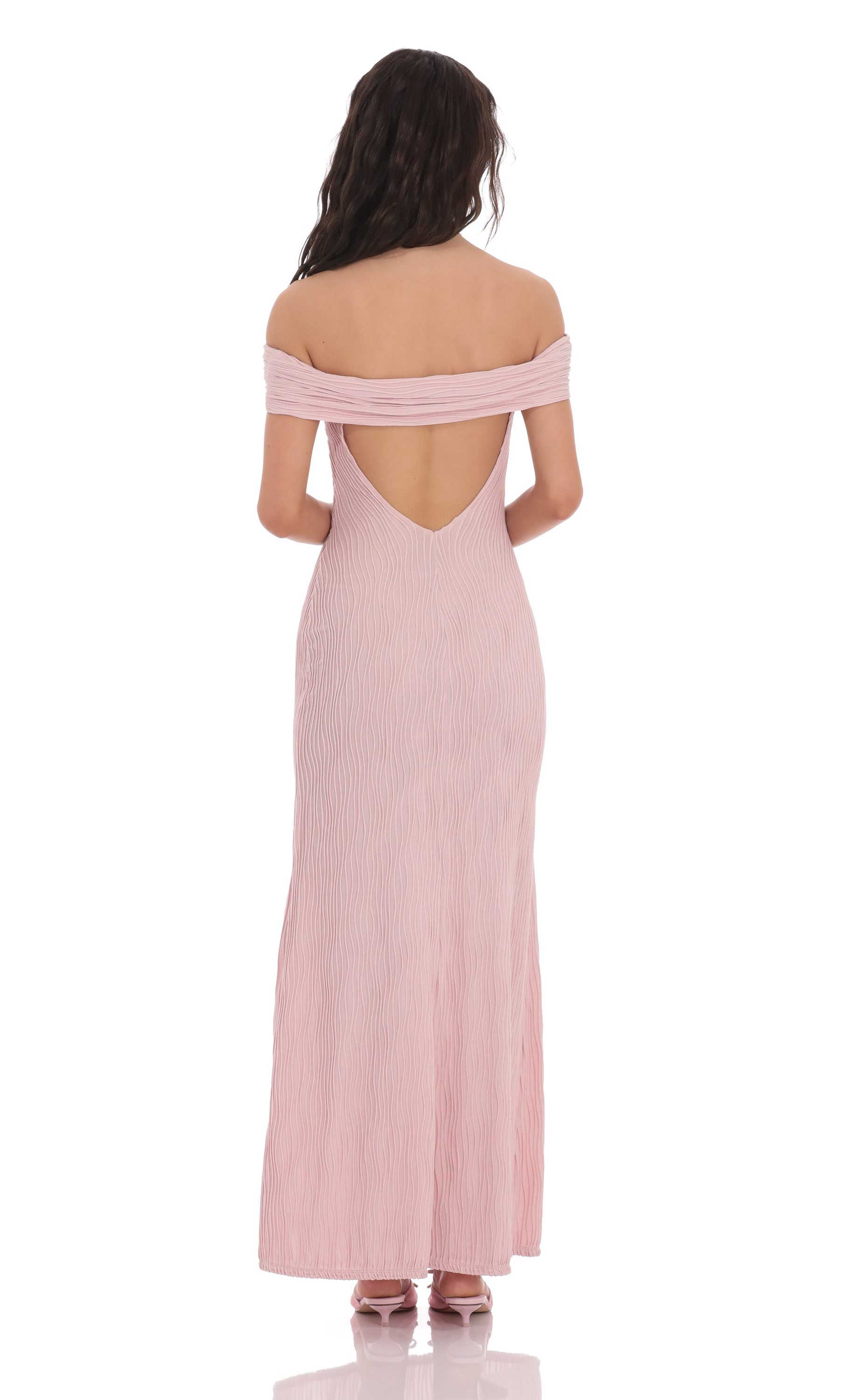 Textured Off Shoulder Maxi Dress in Blush Pink-My Sky Diva