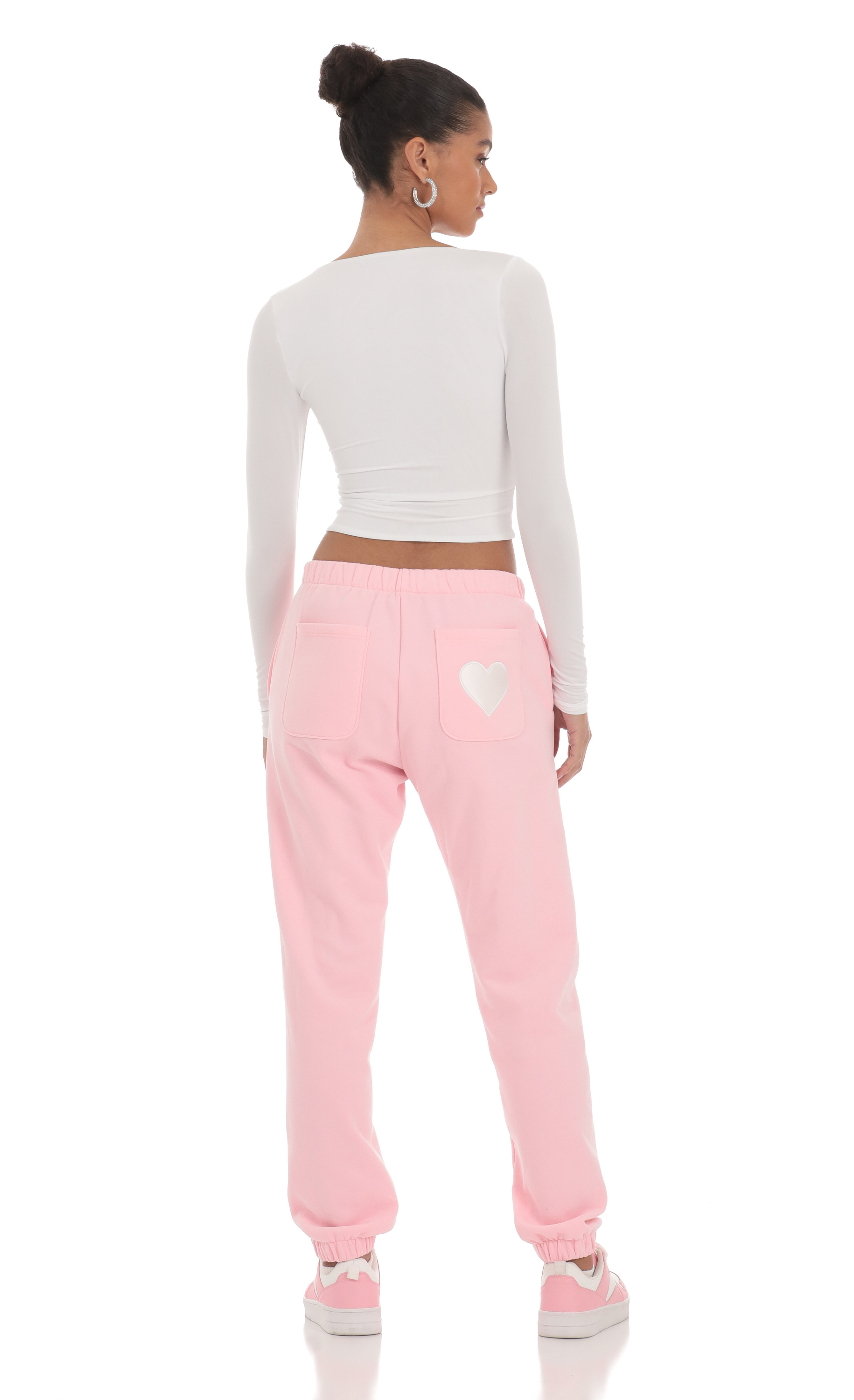 Heart Cinched Sweatpants in Pink-My Sky Diva